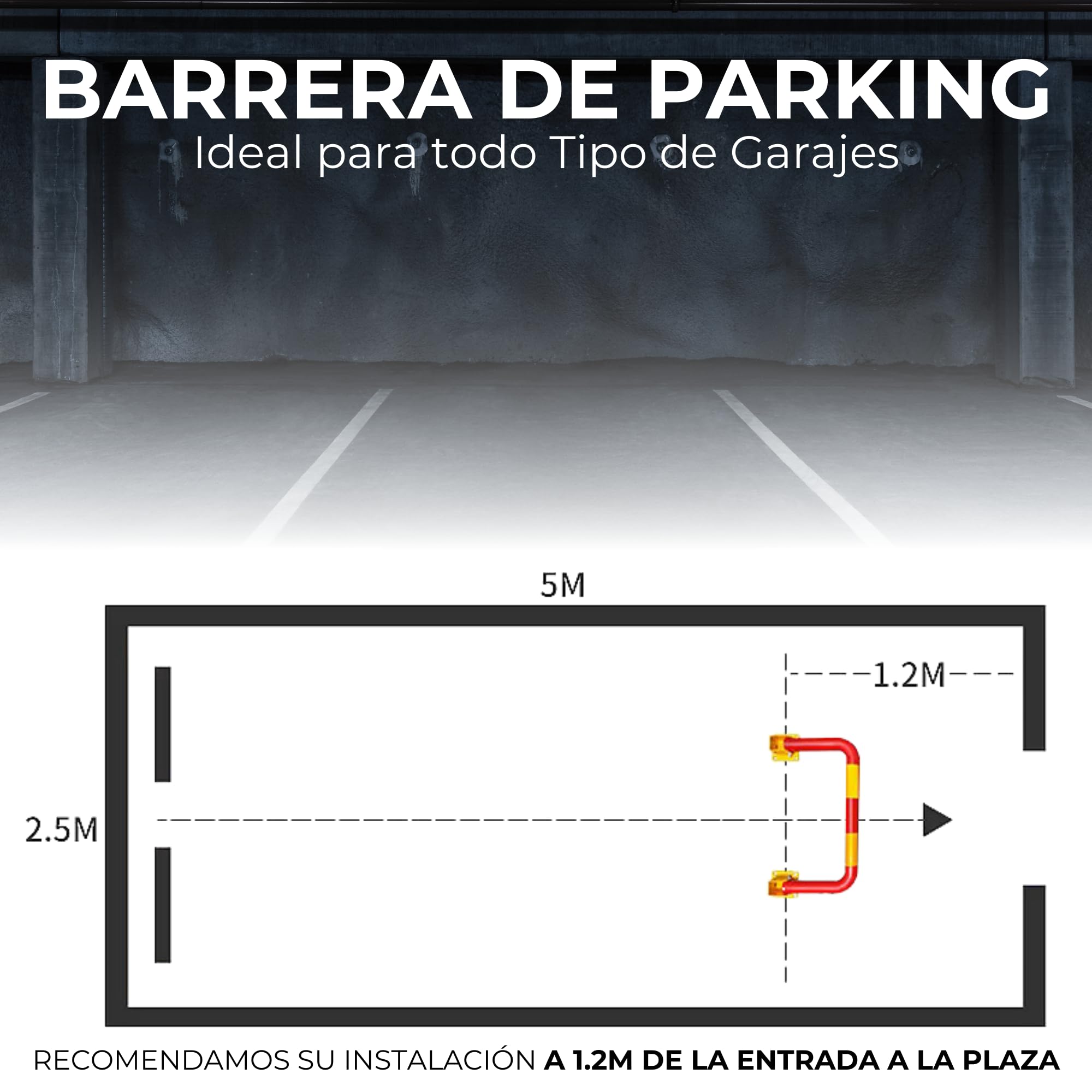 Cepos Parking - Barrera Parking con 2 Juegos de Llaves - Cepo Parking de Color Rojo y Amarillo - Cepo para Parking Interior y Exterior - Barrera Plaza Parking y Plaza Garaje
