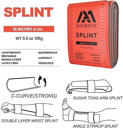 Miniatura 3 de Férula de primeros auxilios de 36 x 4.3 pulgadas, color naranja-gris (plegada) ideal para deportes, hogar, recambio de primeros auxilios y mascotas