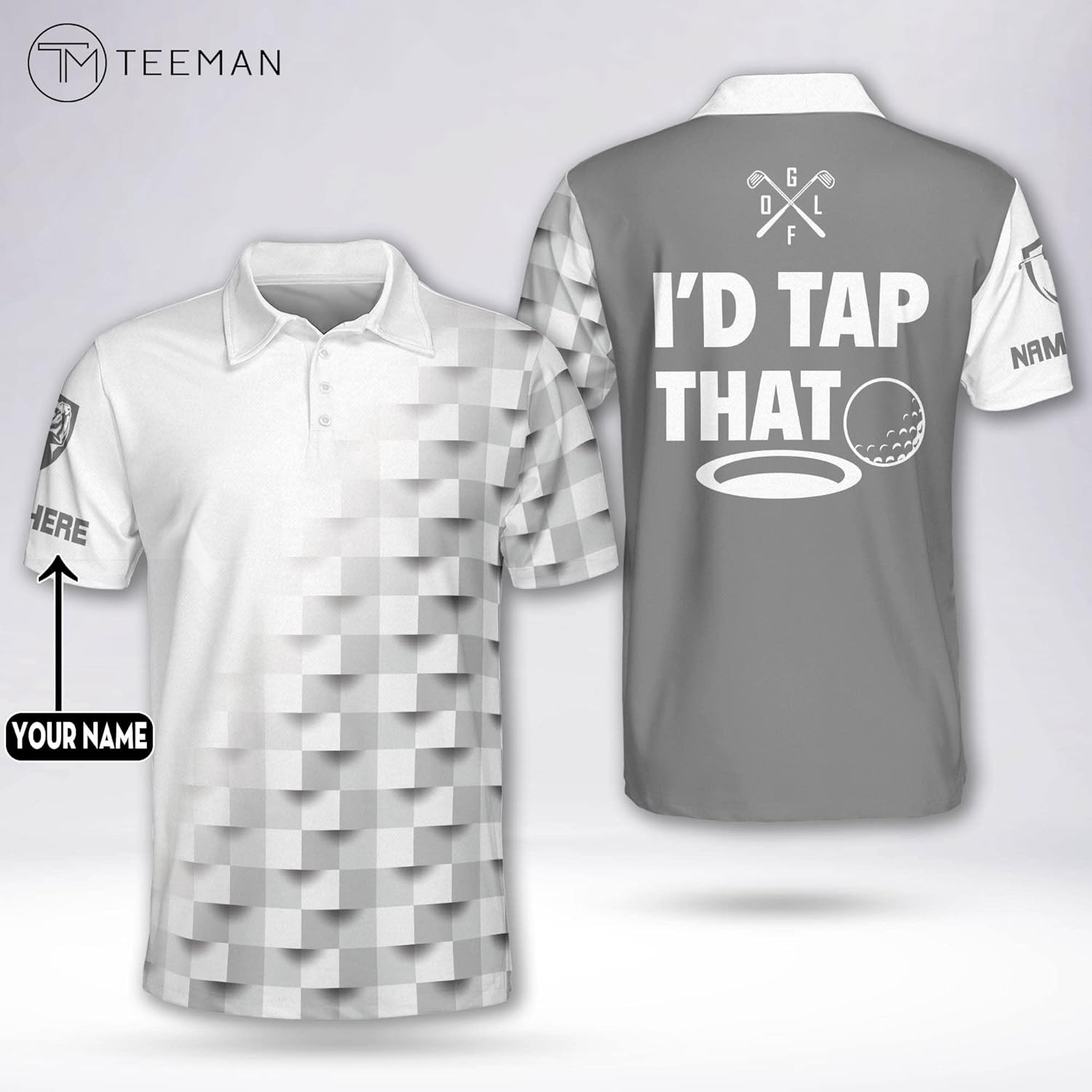 TEEMAN Custom Funny Golf Shirts for Men, Golf Shirts Short Sleeve, Gray Golf Gifts for Men, Golf Gifts for Men
