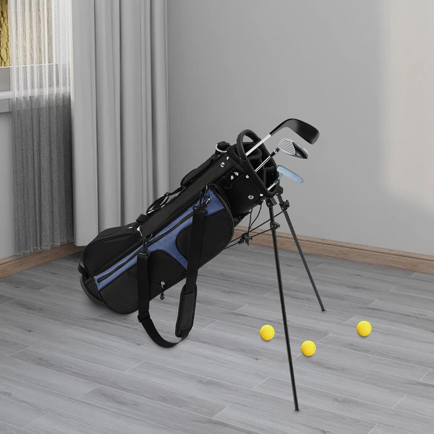 Golf Stand Bag with 3-Way Divider & 5 Pockets, Lightweight Golf Bag for Men & Women, Portable Golf Club Bag for Walking Courses, Black & Blue