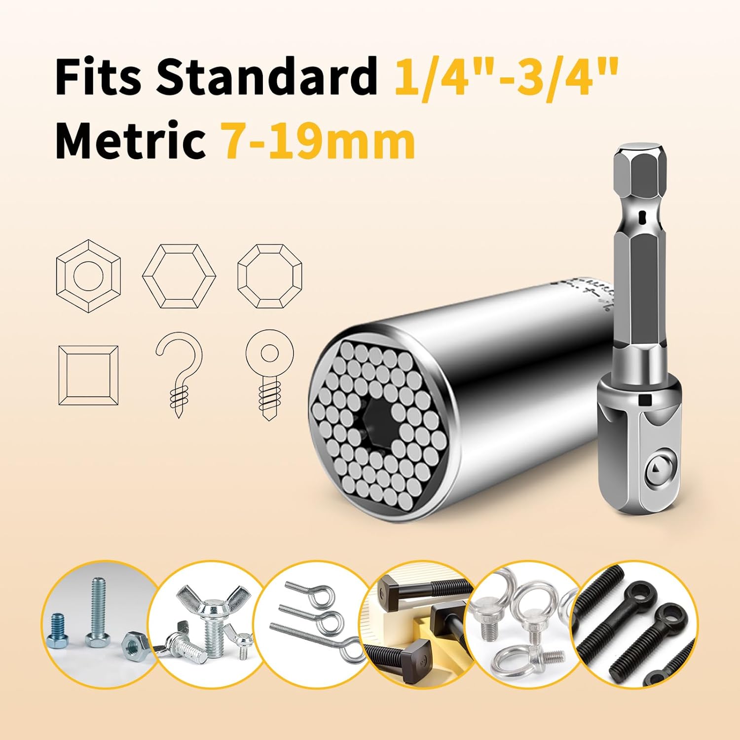 Universal Socket Wrench Set (7-19mm) – Fits Standard 1/4''-3/4'',Fathers Day Dad Gifts,Multi-functional Universal Socket Power Drill Adapter Gifts for Men, Father, Husband, DIY Handyman