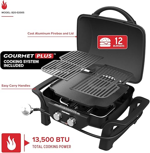 Miniatura 9 de Nexgrill Parrilla de gas portátil de acero inoxidable de 2 quemadores, 20,000 BTU, 251 pulgadas cuadradas de espacio de cocción, perfecta para