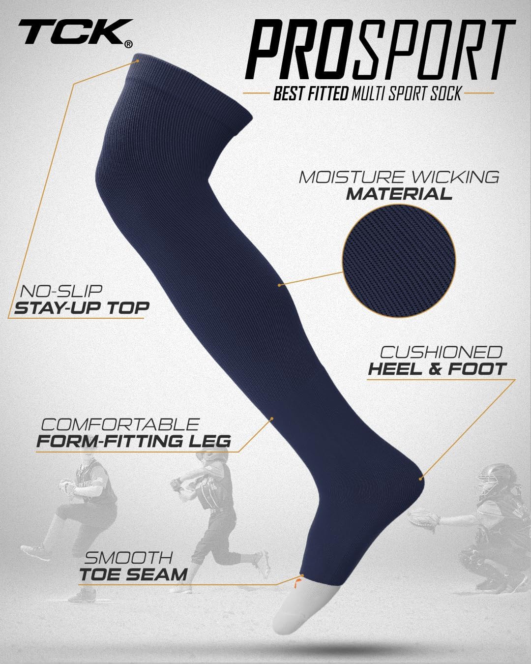 Baseball Softball Over the Knee Socks Prosport | Durable Performance | Double Welt Top | Smooth Toe | Moisture Wicking - Image 4