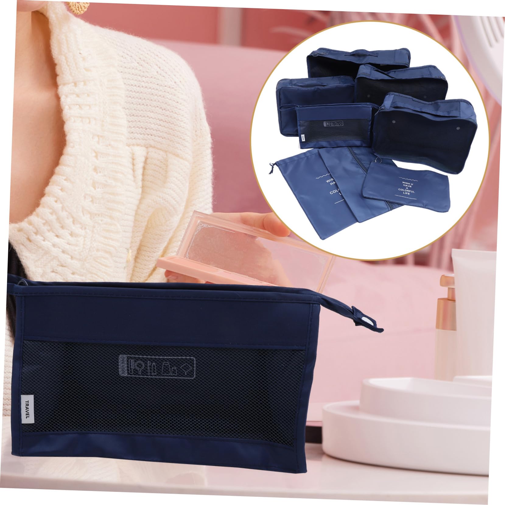Cubi Organizer da Viaggio in Poliestere Blu, per Valigia e Zaino, Resistenti, Facili da Aprire e Chiudere, per Vacanze ed Escursioni | Dimensioni Diverse, per Abiti e Cosmetici, Resistente All'usura, Adatto a Business Travel e Hiking