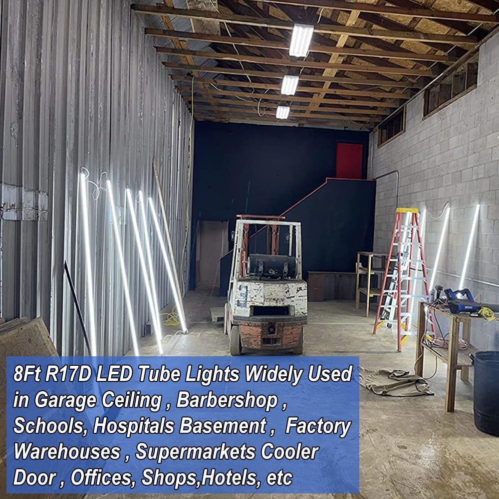 Led Fluorescent Tube Replacement 8Ft, T8 Led Bulbs 8 Foot R17d,8' Ballast Bypass Bulbs 2 Pin F96T12 144W 18000Lm 6500K Cold White,Double End T10 T12 HO Rotatable Base Lights Bulk Pack of 25