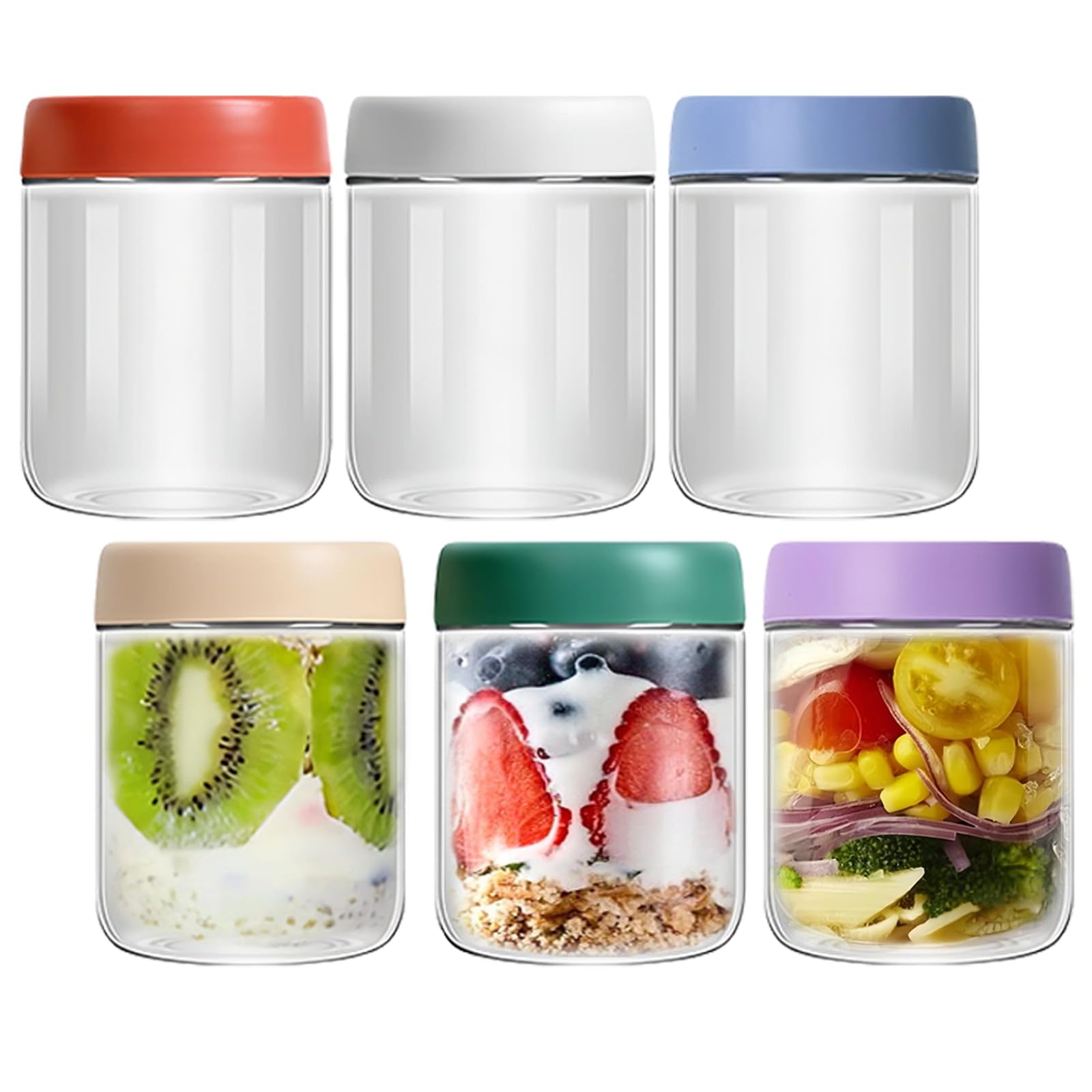 Airtight Pickling Glass Jar 6Pack Leakproof Overnight Oats Mason Jar with Lid 17.5Oz Reusable Clear Salad Oatmeal Container for Pickle Yogurt Salad Cereals Milk Fruit Condiment Dressing Sauce Snacks
