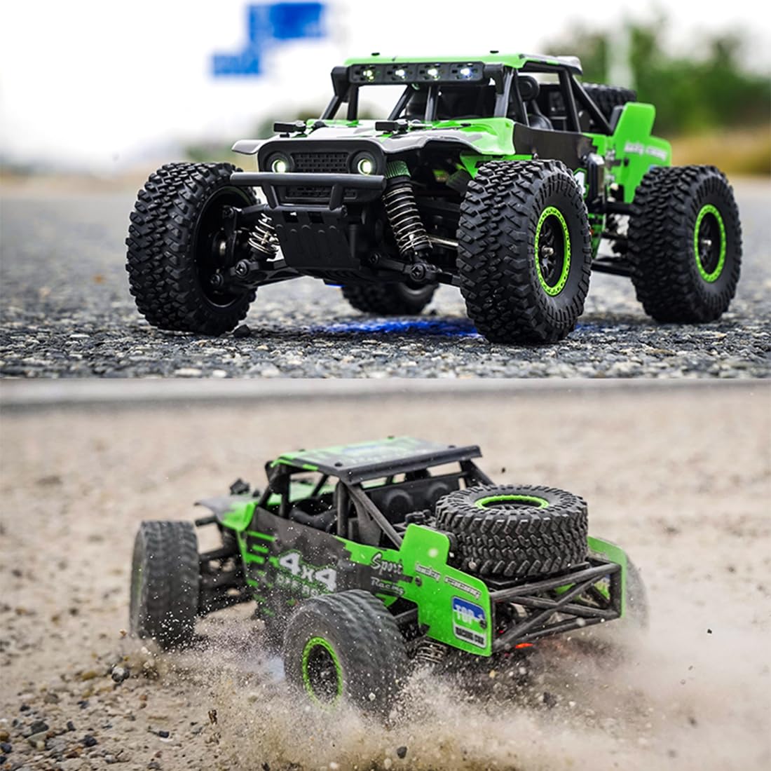 RC Crawler, SG202-PRO skala 1/20 4WD w pełni proporcjonalna metalowa podwozie RC Off-Road Truck ze światłami LED, pojazd zdalnie sterowany klasy hobby (wersja szczotkowana/zielona)
