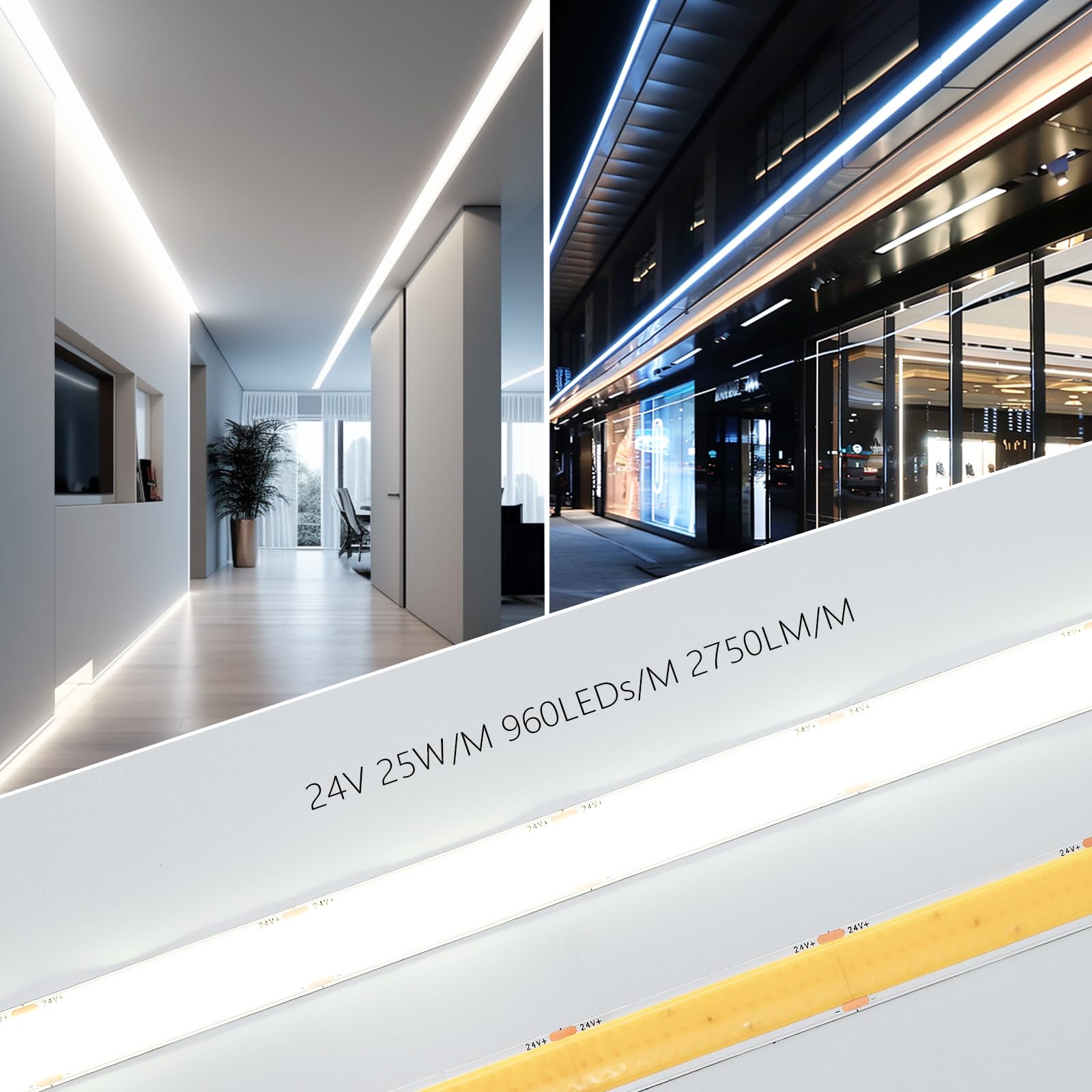 BENLUN 24V 15mm Breite Superhell COB LED Streifen 10m 250W 27500lm | 6000K Kaltweiss LED Strip CRI 92 25W/m 960LEDs/m Selbstklebend mit Netzteil für Zimmer Dekoration Beleuchtung