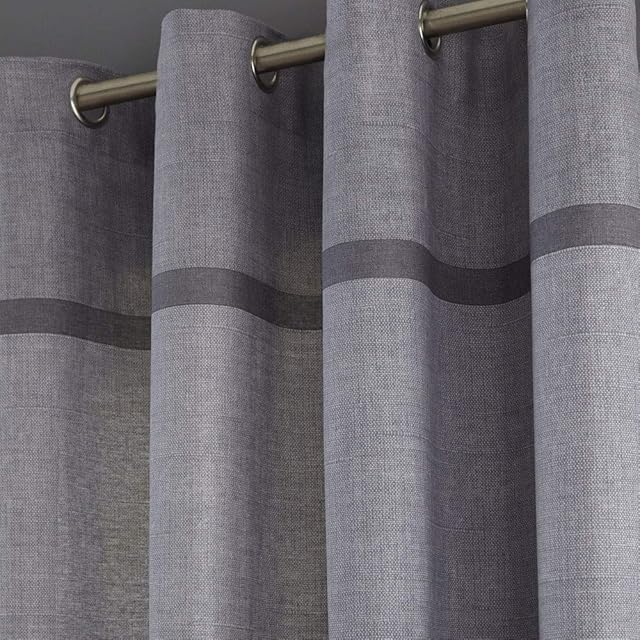 Catherine Lansfield Melville Woven Texture Cotton 66x72 Inch Eyelet Unlined Curtains Two Panels Grey