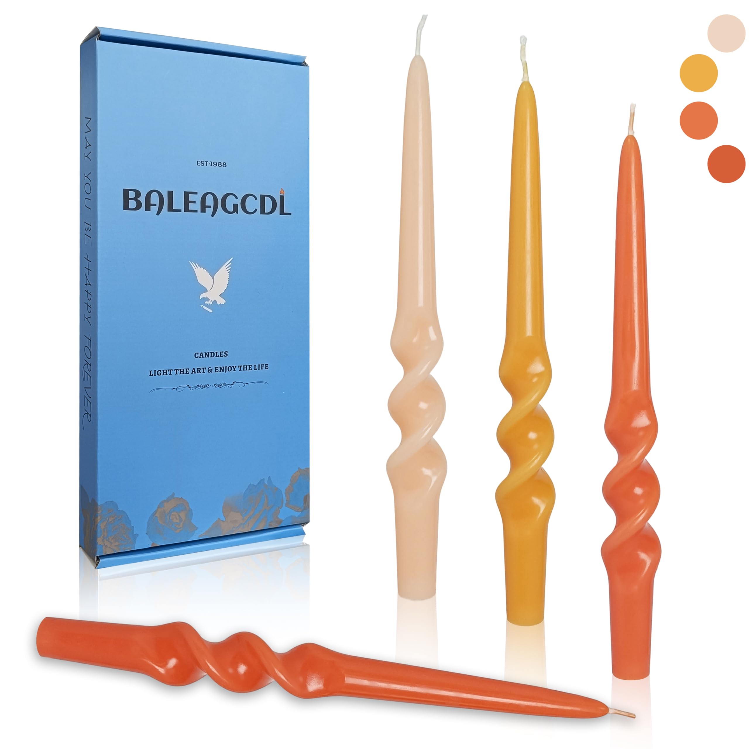 Gradient Orange Smokeless Candles Handmade Twisted Taper Candle 9.5 Inch Long Spiral Candlesticks Unscented Candles for Holiday Wedding Seasons Home Decor 4 Pcs