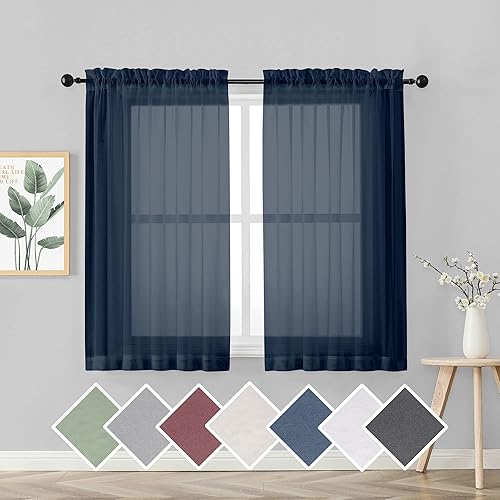 Miniatura 182 de OVZME 2 paneles de cortina traslúcidas para ventana, 96 pulgadas de largo, para dormitorio, diseño de bolsillo superior para cortinero, tratamiento