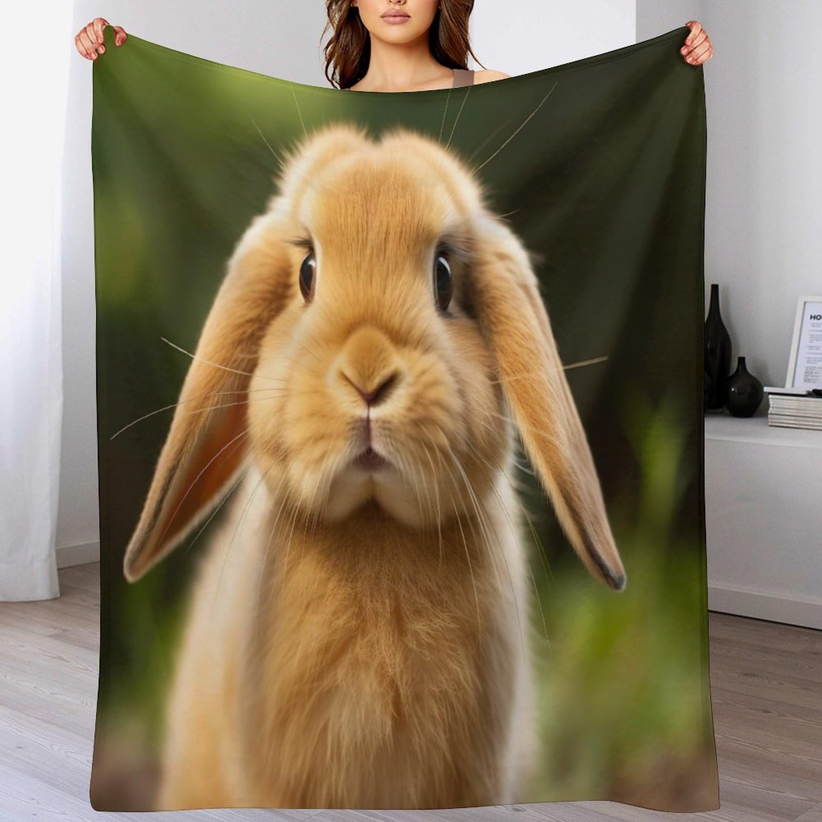 Rabbit Bedding Soft Flannel Throw Blanket - Plush Blanket Warming Decor Gift, Four Seasons Living Room Outdoor Fuzzy Blanket Travel Camping Blanket（140×180cm）