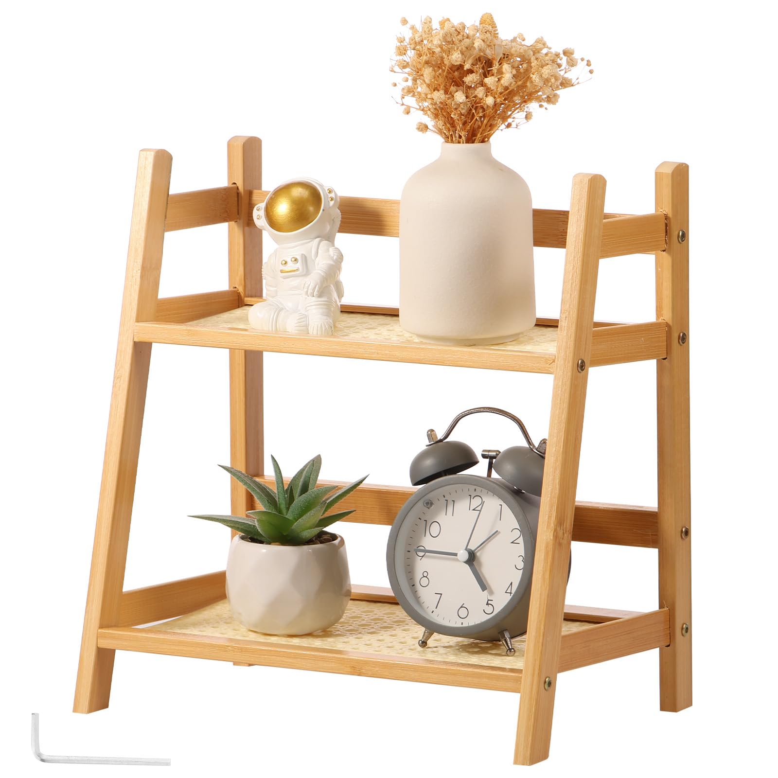 Foppla 27Cm Bamboo Coffee Station Organizer 2 Tier Rattan Look Tea & Mug Holder Stand