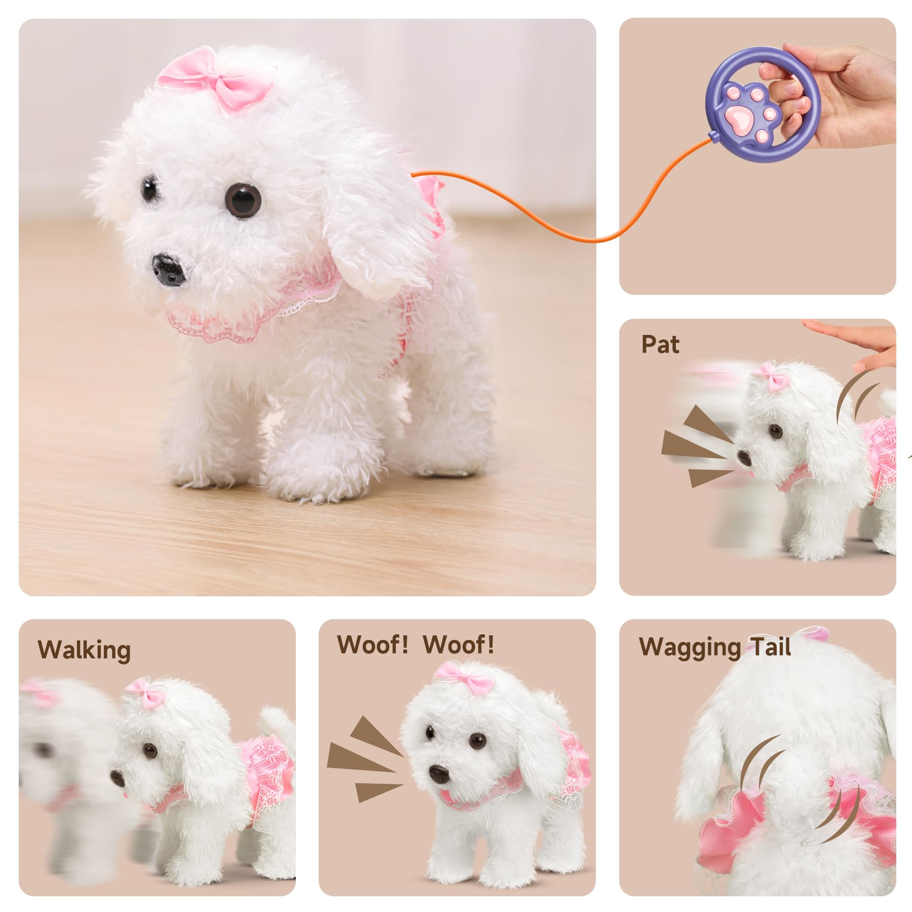 Peluche électronique interactive pour chien, jouet chantant et marcheur avec télécommande et laisse, cadeau d'anniversaire pour enf