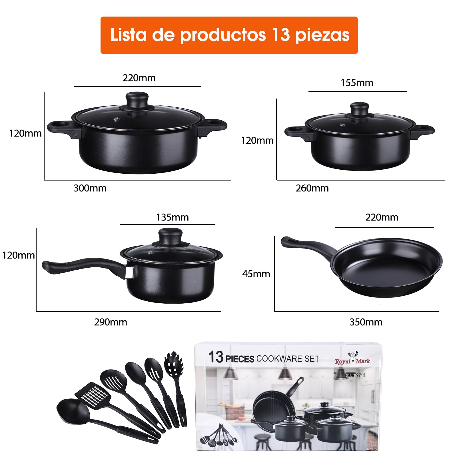Amazon.com: Juego de ollas y sartenes, juego de utensilios de cocina de 13  piezas, juego de utensilios de cocina viene con pala, alto rendimiento,  antiadherente, para uso en cocinas y estufas de