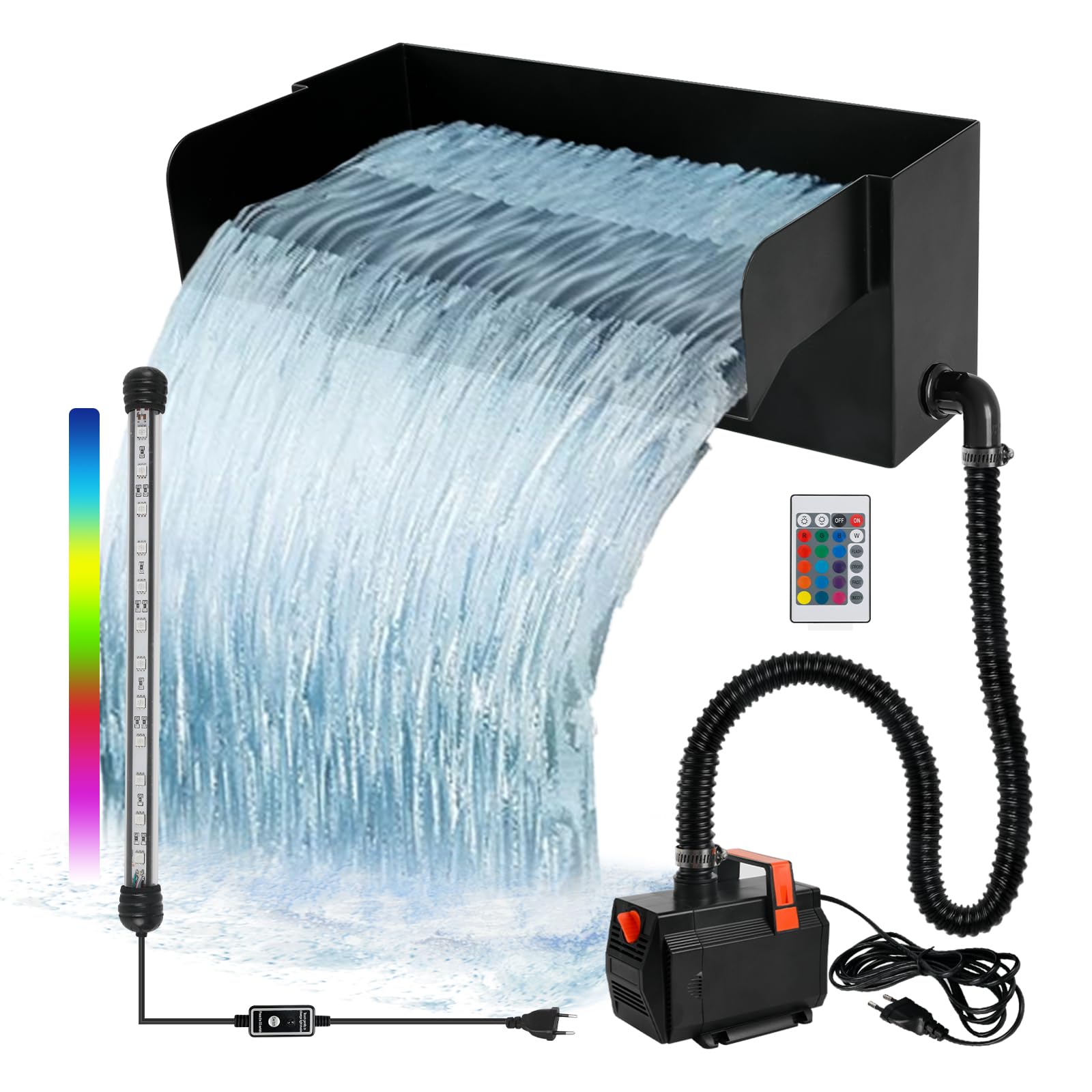 Cascade Pour Bassin Biling - 30cm Acier Inox - Pompe 40W 2500L/h - Jeu D'Eau Jardin