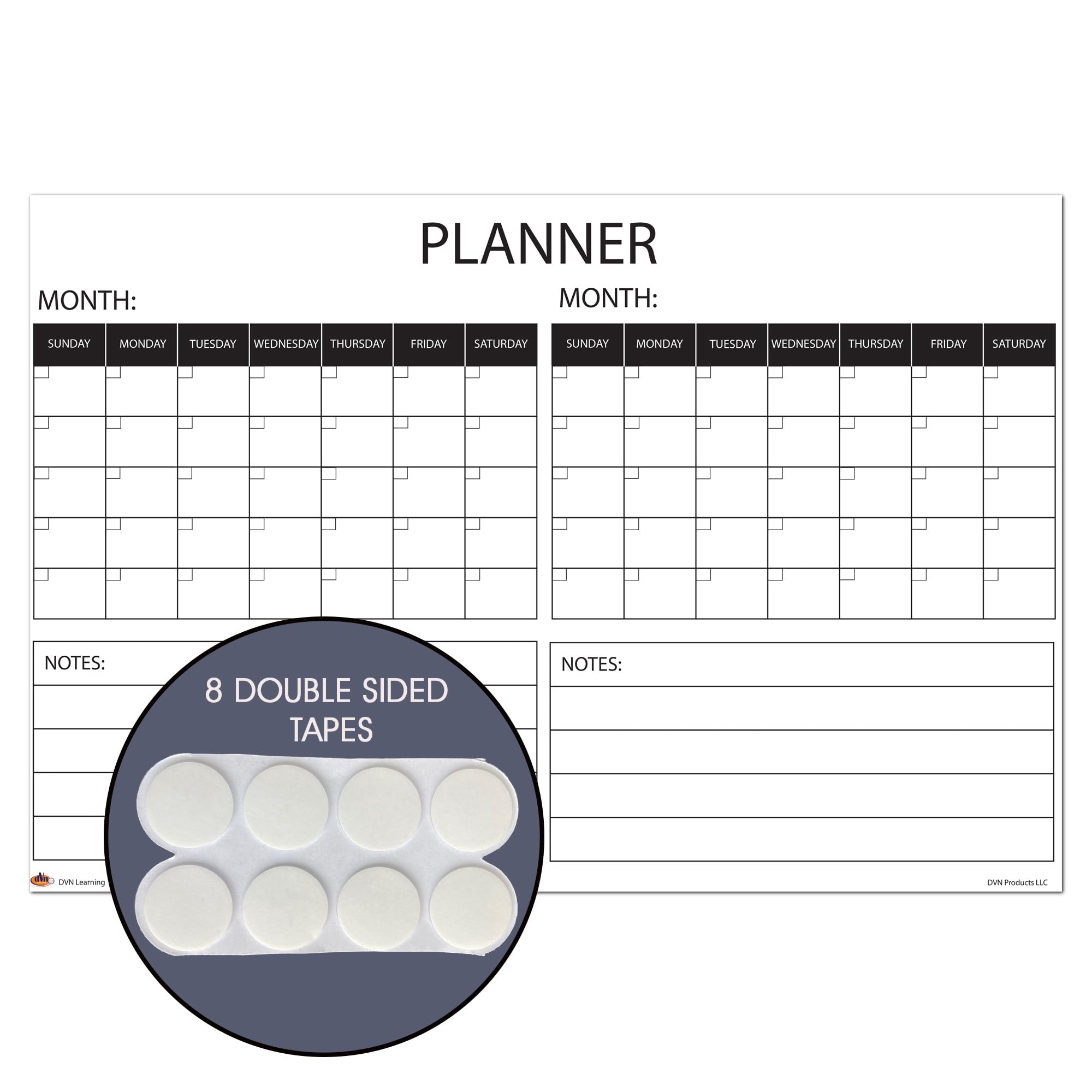Wall Calendar Large Wet & Dry Erase Laminated with Double Sided Tape, Two Month Wall Planner, Size 11" x 17"
