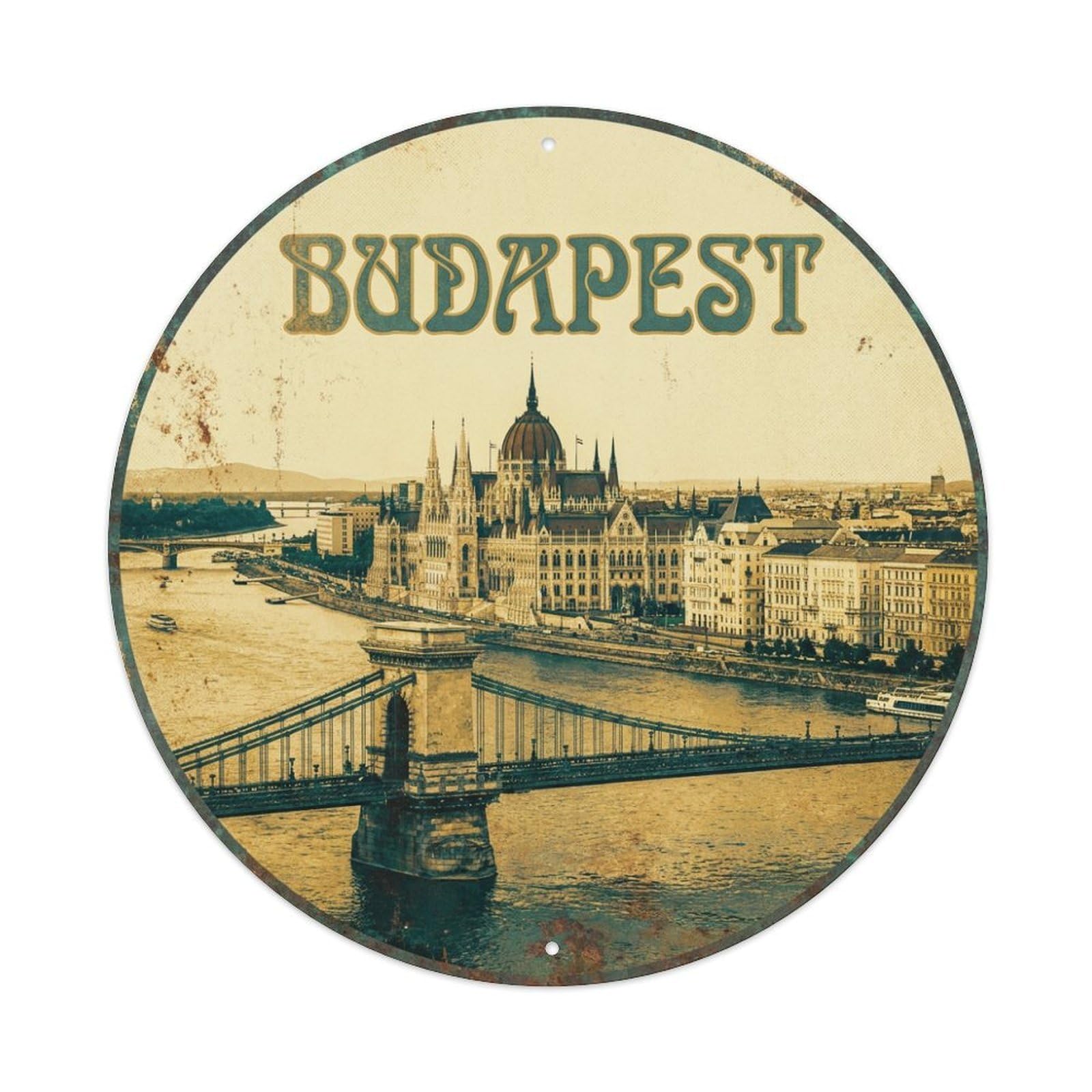 Vintage Travel Hungary Budapest Metal Tin Sign