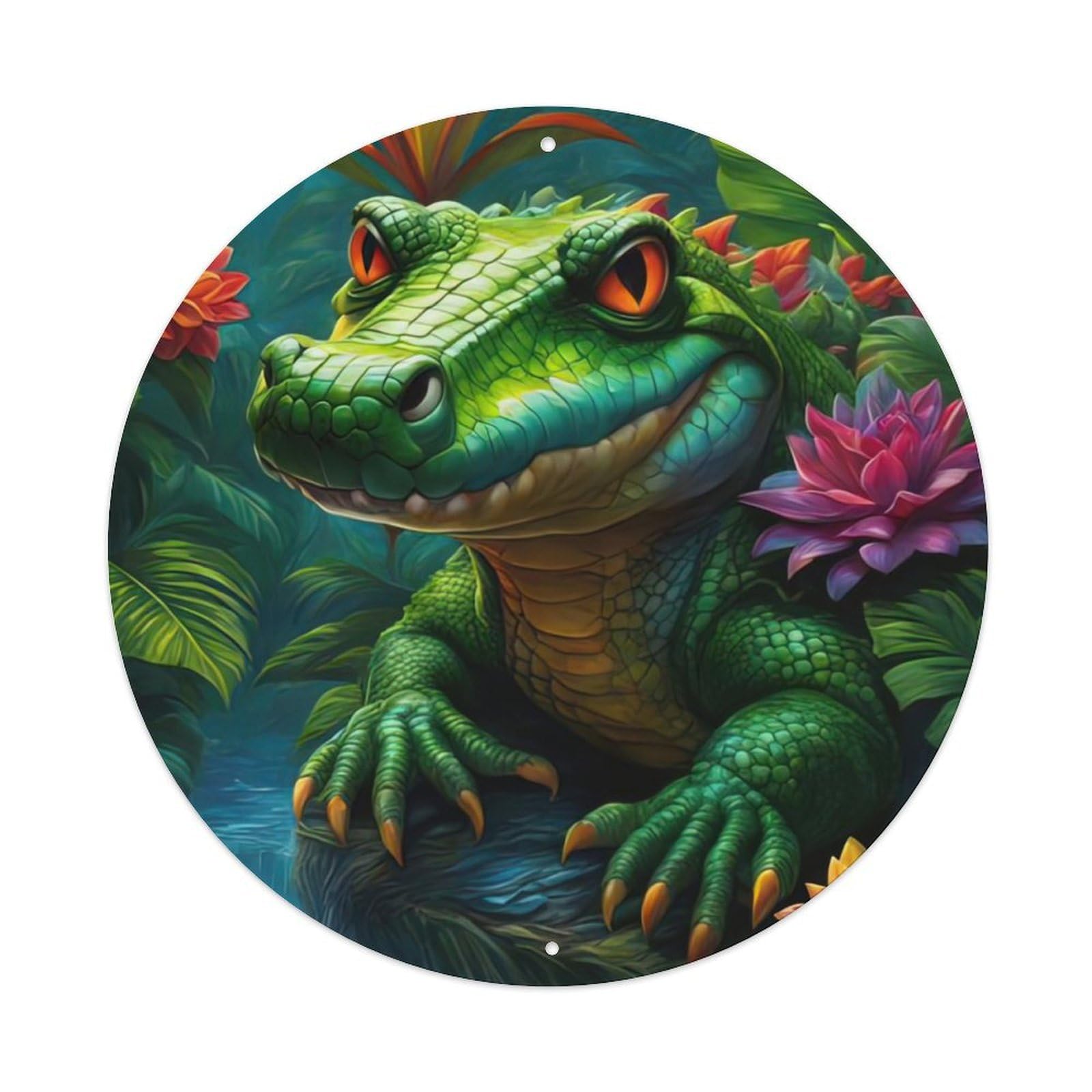 Animal Artwork Crocodile Lurking in The Grass Vintage Metal Tin Sign Plaque Wall Decor for Cafe, Club Bar, Office, Garden Metal Poster 8x8Inch