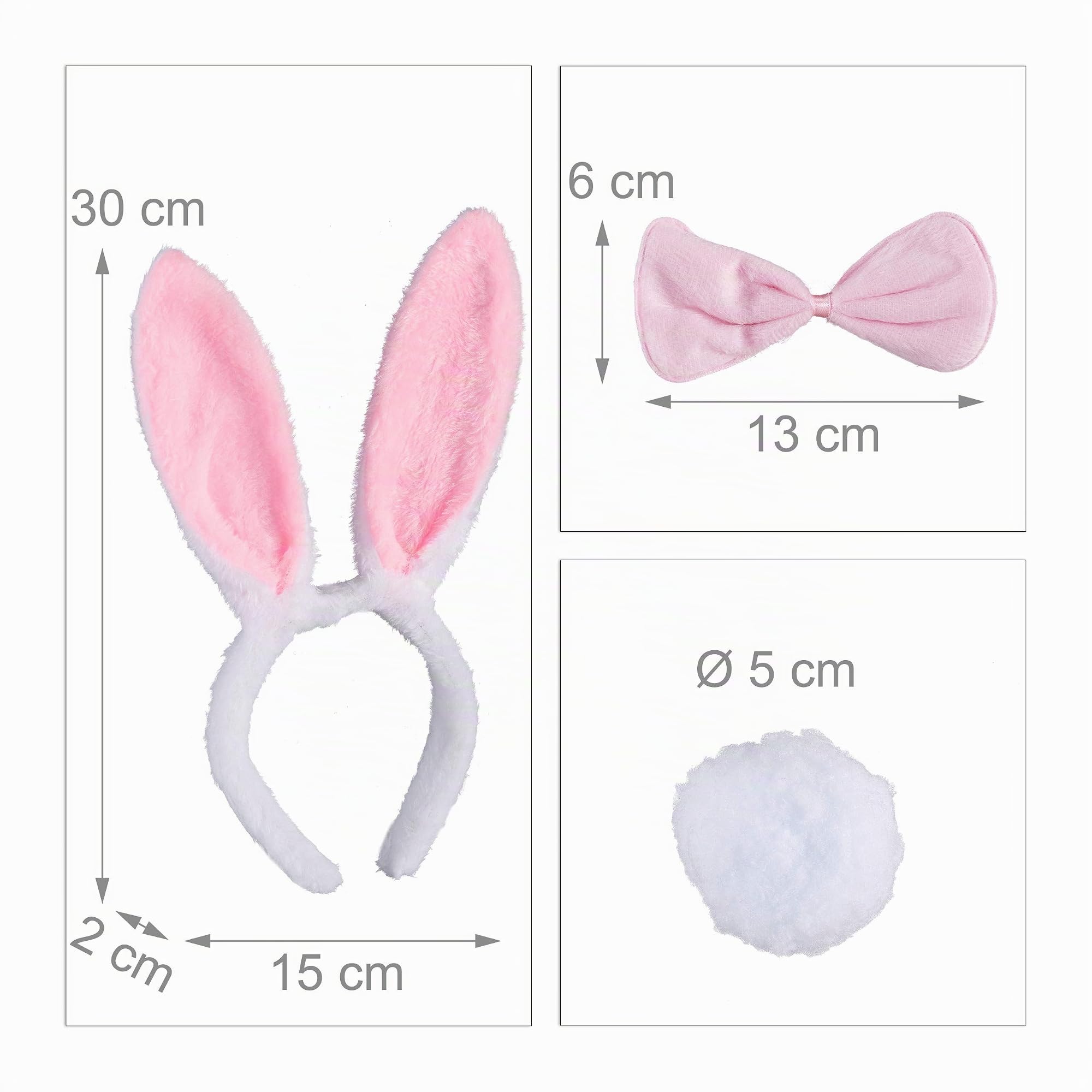 Relaxdays Kit da Coniglietta, Orecchie Coniglio, Cerchietto, Coda, Peluche, Bunny Set da Donna, Animal Ears, bianco/rosa