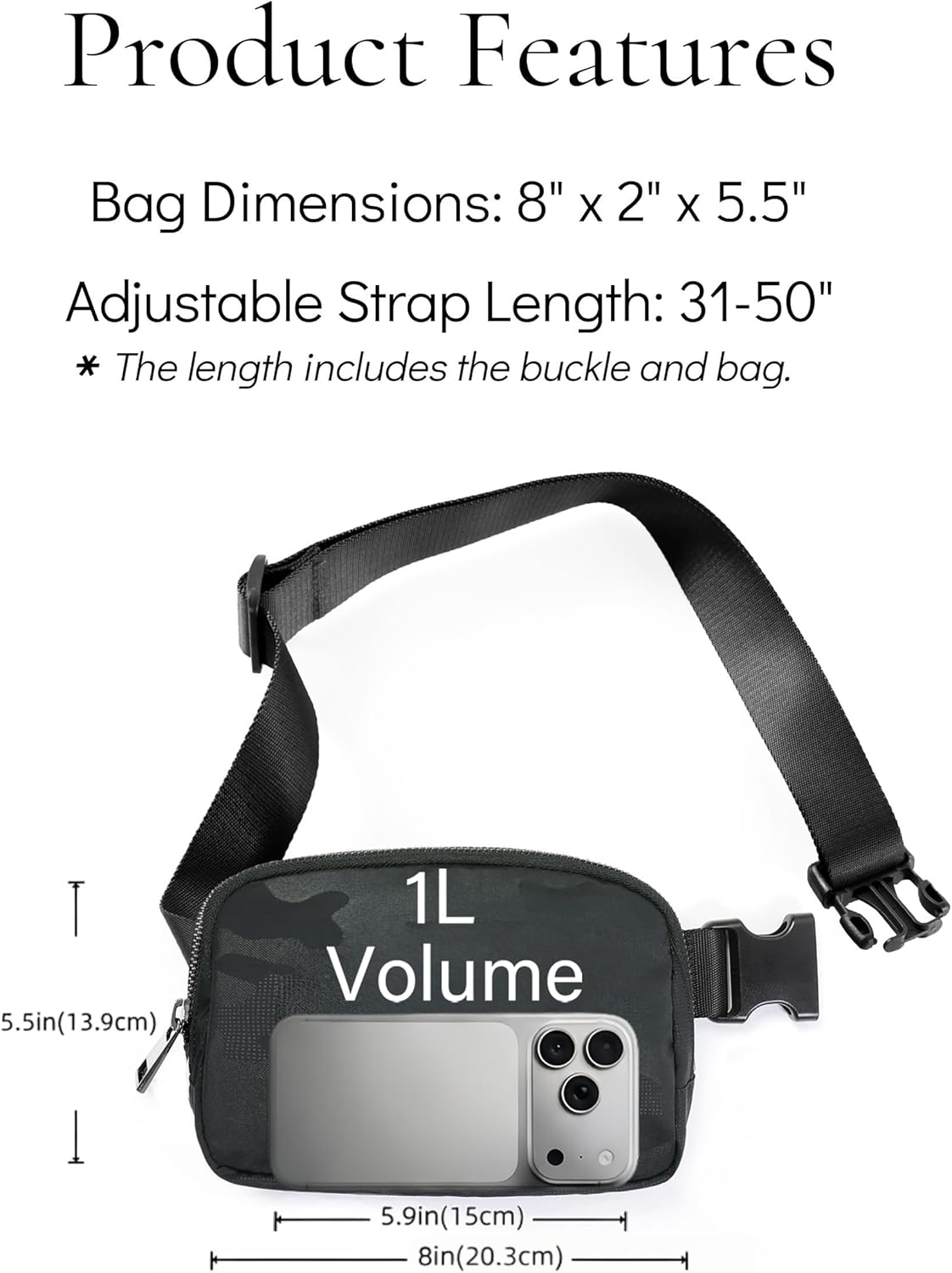 Fanny Pack Crossbody Bag Trendy Waterproof Small Sling Cross Body Purse for Women Men Fashion Waist Packs Mini Belt Bag Pouch Chest Bum Bag Lulu Dupes for Travel Vacation Running Black Camo - Image 5