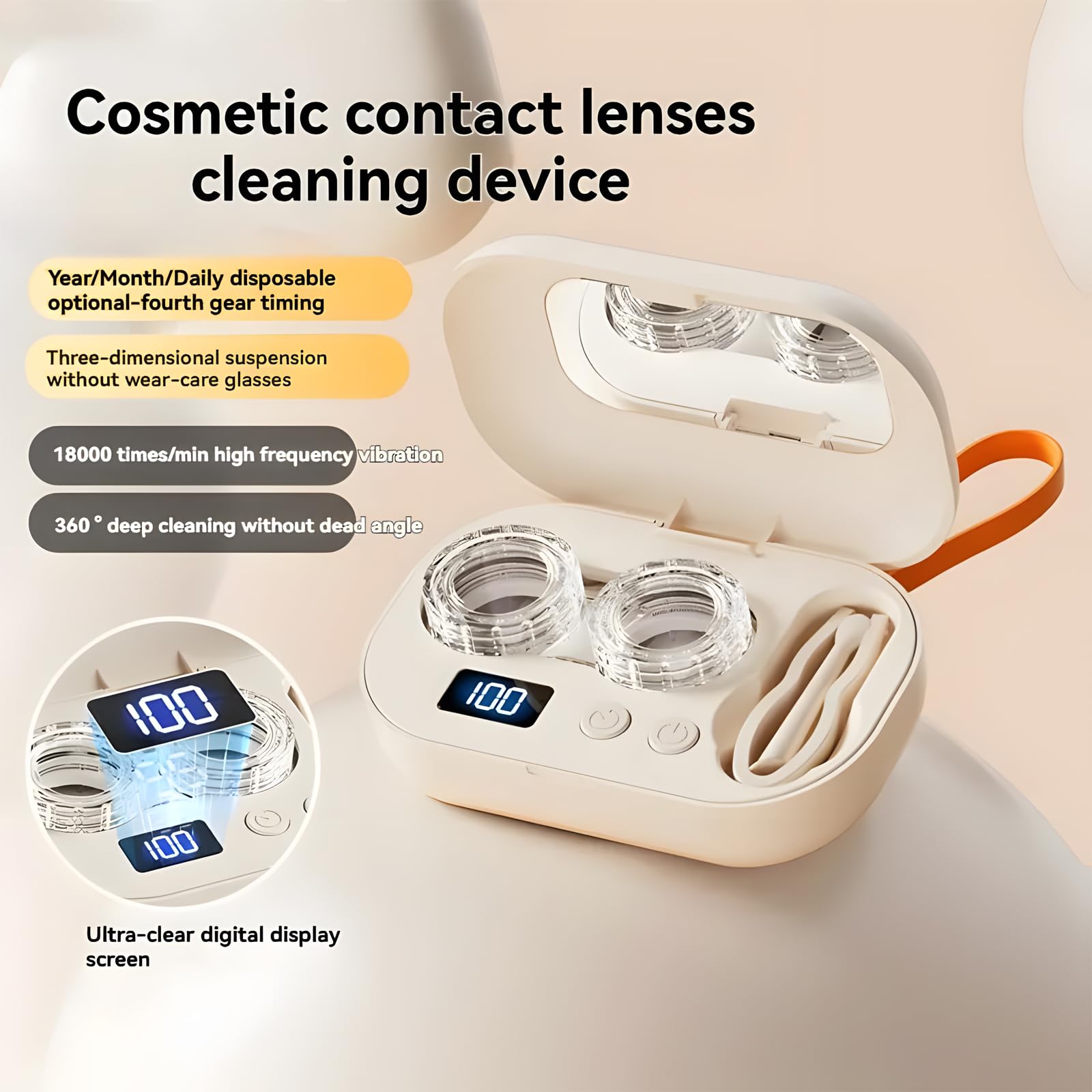 Limpiador ultrasónico recargable de lentes de contacto, limpiador de contacto ocular con espejo de tocador, dispositivo de cuidado multifuncional recargable con dos modos de limpieza, para el hogar