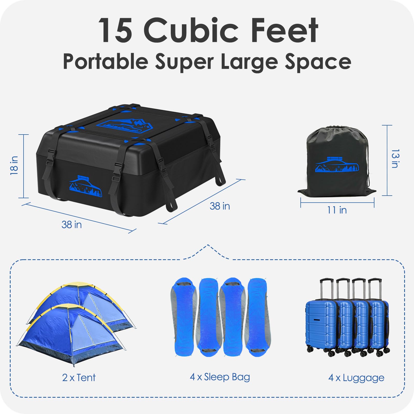 BOYUJK Borsa da Tetto Auto 15 Cubi/425 L, Borsa da Tetto Auto Impermeabile Senza Portapacchi, Box da Tetto Auto con Tappetino Antiscivolo e 6 Cinghie Pesanti, Borsa da Tetto Morbida Pieghevole per Au