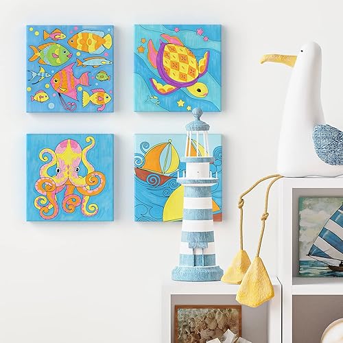 Miniatura 6 de Arteza Kids Kit de pintura Ocean Scenes, 4 lienzos de 8 x 8 pulgadas, 24 pinturas acrílicas, 4 pinceles, 4 paletas, actividades para niños de 6 años