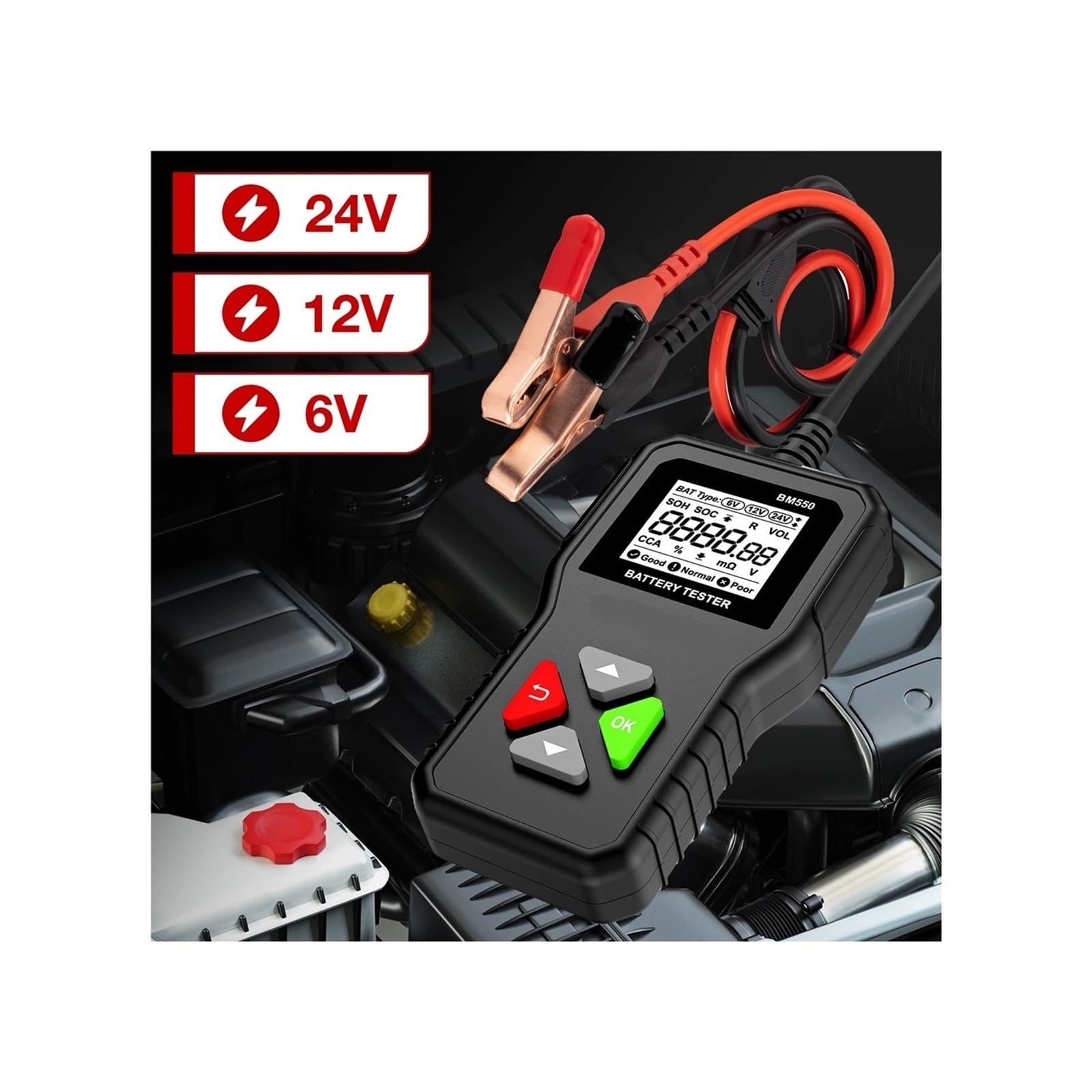 Probador de batería de Coche BM550, 6 V, 12 V y 24 V, analizador de batería automático, 100-2000 CCA, Forma de Onda de batería, herienta for batería de Coche