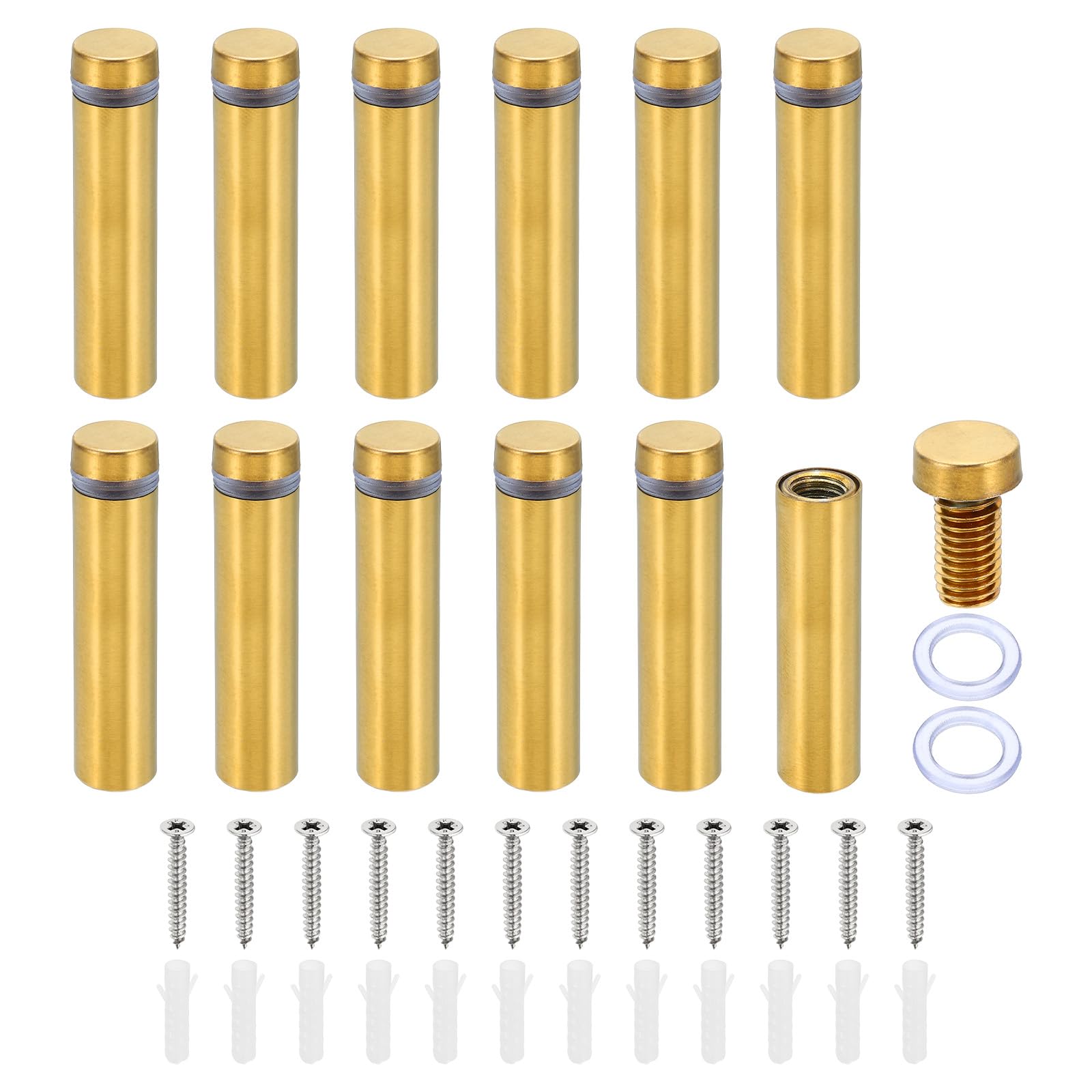 PATIKIL 1/2 x 2 Inch Sign Standoff Screws, 12 Set Stainless Steel Wall Standoff Mounting Hardware Advertising Glass Nail for Hanging Acrylic Picture Frame Acrylic Panel, Gold