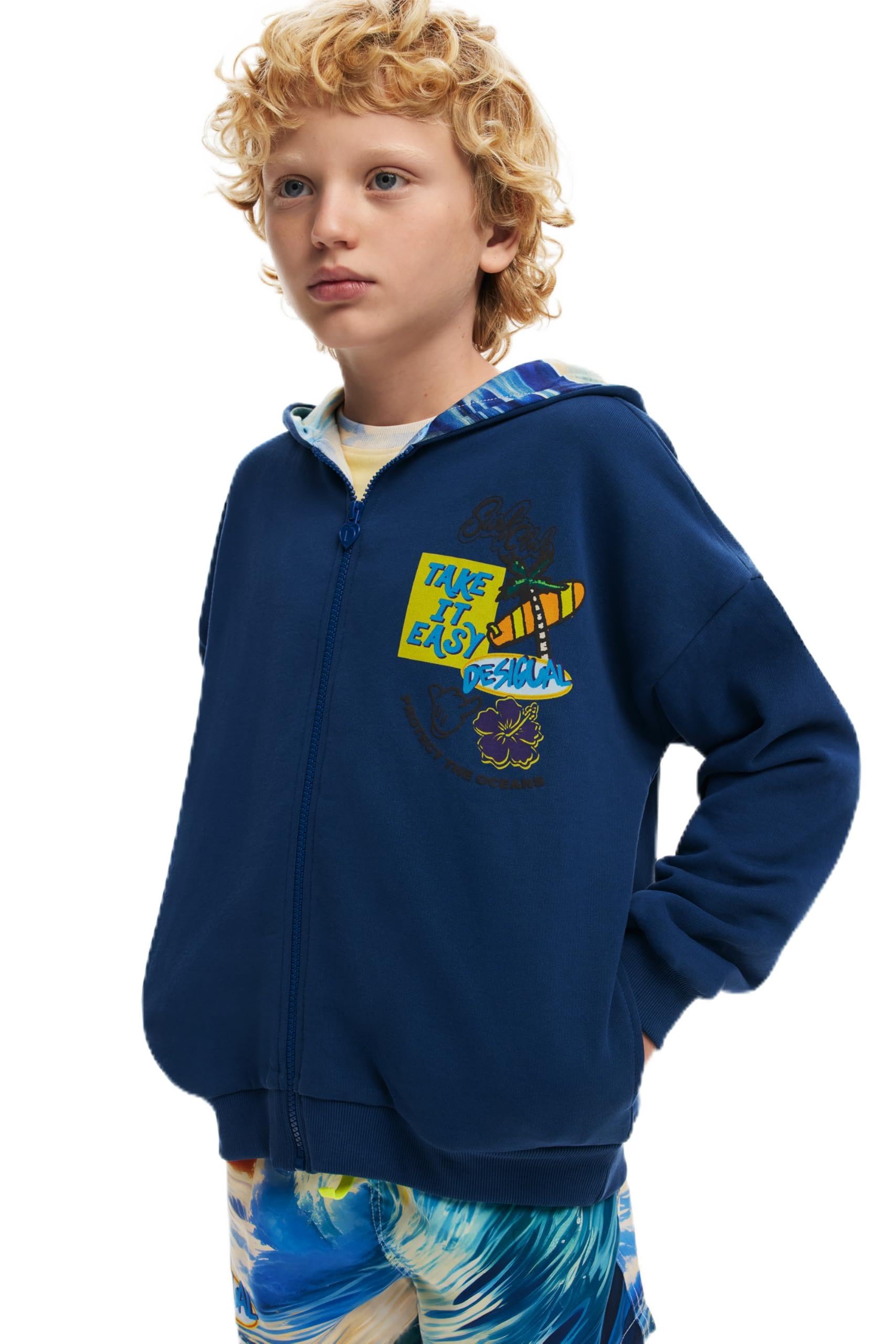 Desigual Unisex Blau Kinder 25Sbsk06 Sweatshirt, Blue, 7/8