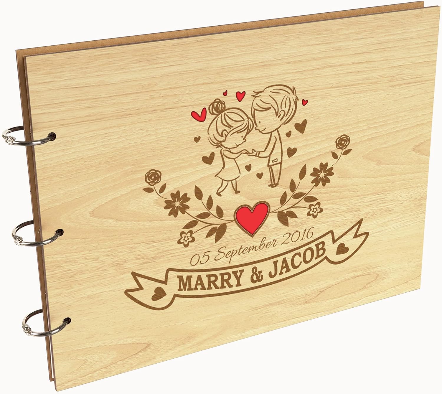 Darling Souvenir Personalized Engraved Laser Cut Wedding Guest Book Wooden Cover Sign-in Book Registry Guestbook Scrapbook-6H