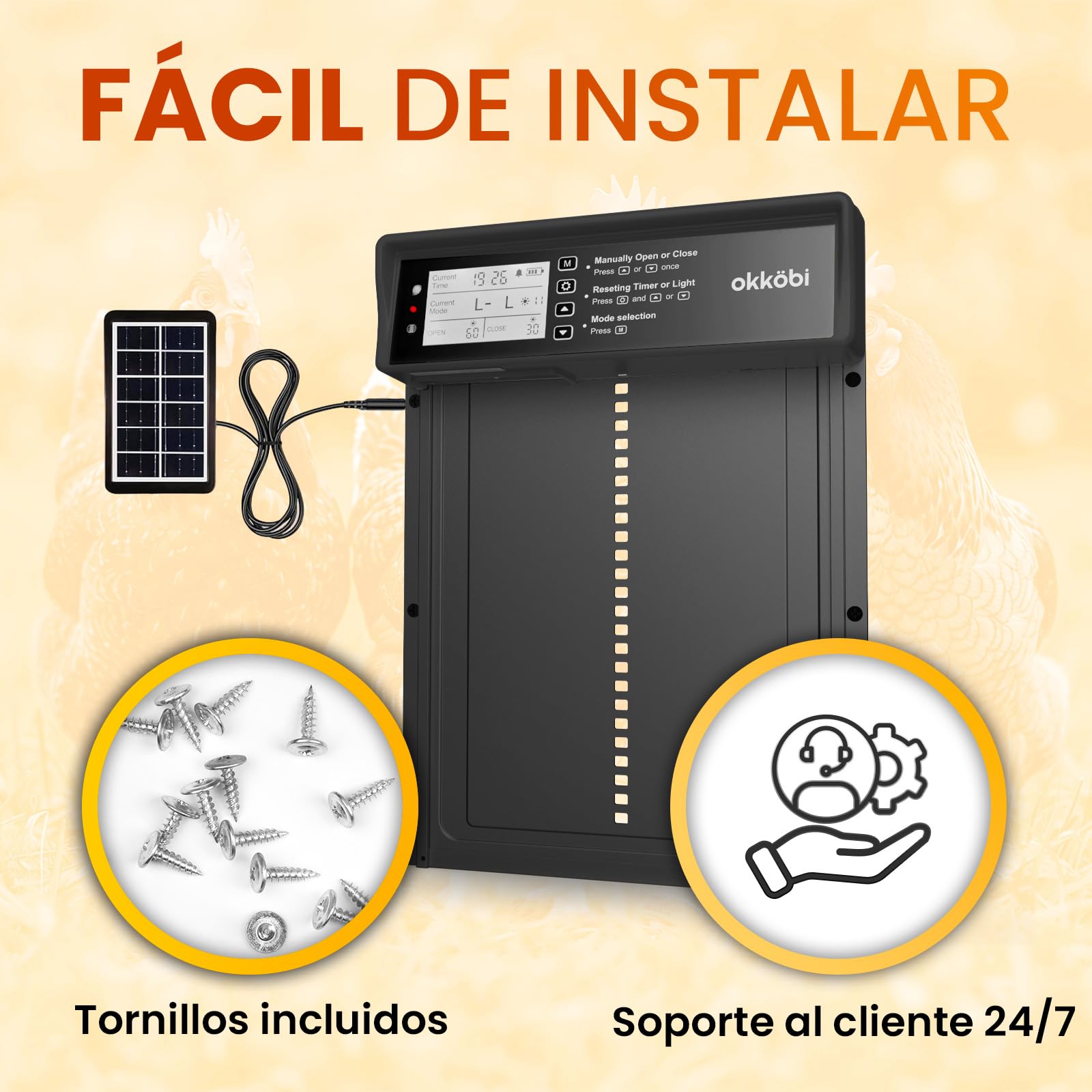 Puerta Gallinero Automatica Solar con Mando a Distancia, Sensor de Luz y Temporizador, Negro