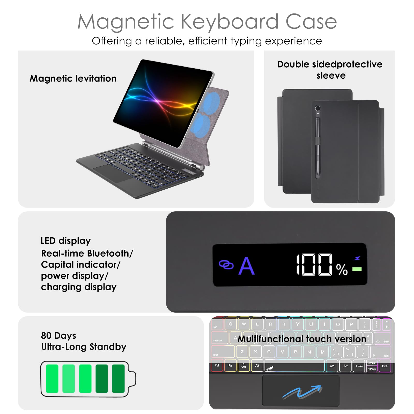 TECHGEAR Funda con teclado para Samsung Galaxy Tab S11 S9 S8 S7 de 11 pulgadas S10 Lite/S9 FE/S10 FE 10.9 pulgadas, soporte flotante magnético, trackpad, retroiluminación de 7 colores, QWERTY del