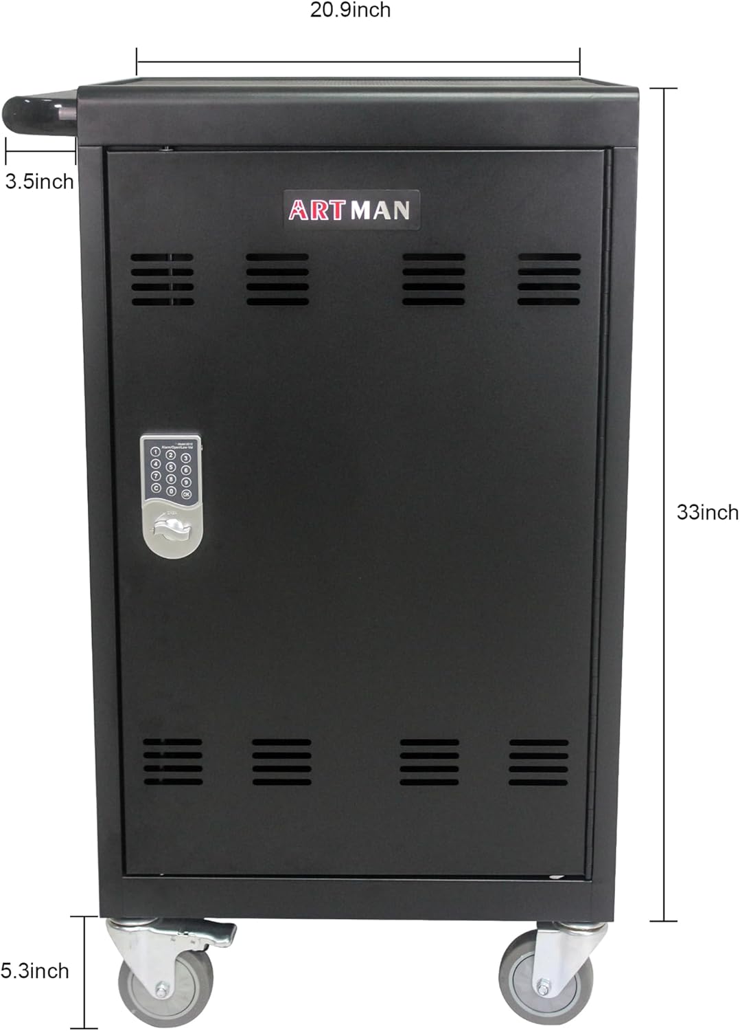 30 Devices Mobile Charging Cart and Cabinet, Laptop Charging Storage Cart, Combination Locks for Front Doors, Easy Cables Manage, Up to 16.3" Screen for Tablets Laptops, Laptop and Chromebook,Black