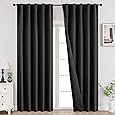 RYB HOME Extra Long Curtains 108 inches Length, Blackout Curtains for Living Room Noise Dampening Privacy Dividers Picture Window Drapes for Dining Room, Black, W52 x L 108 inches, 2 Pieces