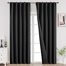 RYB HOME Extra Long Curtains 108 inches Length, Blackout Curtains for Living Room Noise Dampening Privacy Dividers Picture Window Drapes for Dining Room, Black, W52 x L 108 inches, 2 Pieces