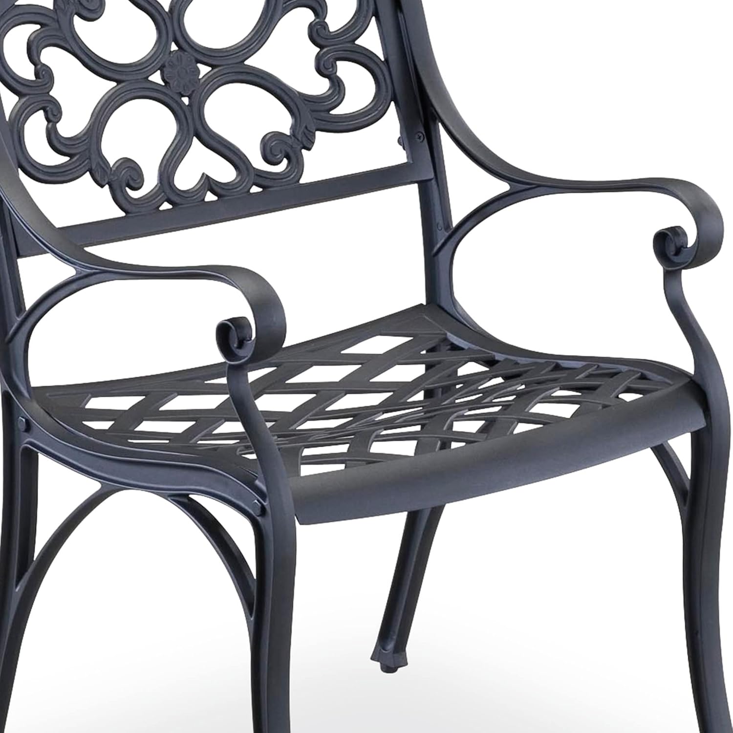 Homestyles Sanibel Black Stationary Cast Aluminum Outdoor Dining Chair, 2 Piece Patio Chairs, Set of 2 Garden Chairs with Armrest & Backrest for Garden Patio Pool Beach Yard, Black