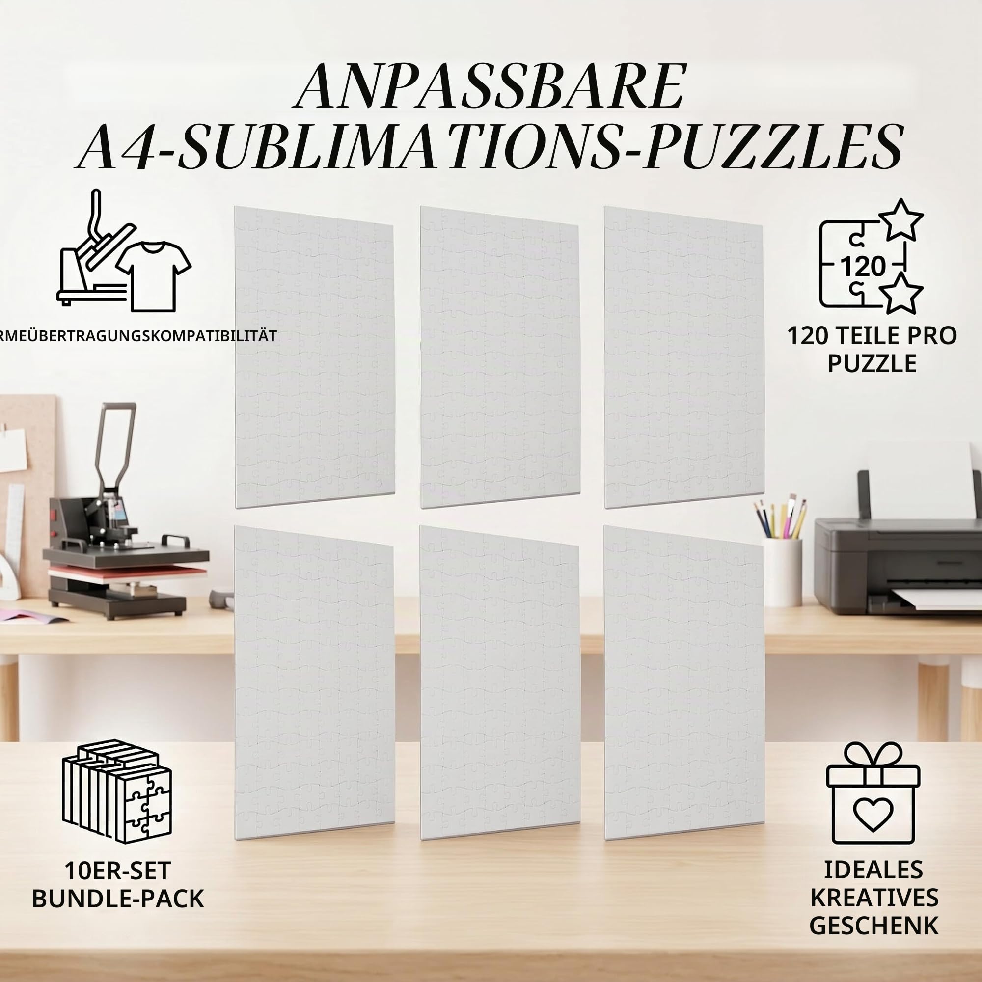 10 Sets Sublimation Blanko Puzzle, Sublimationsrohlinge Puzzl Blanks, Weiße Transferpuzzle Bastelarbeiten für Handgefertigte Lieferungen, A4 20 X 29 cm