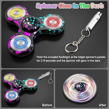 Aolcev Fidget Spinner Light Up Metal Fidget Toys Ultra Durable Stainless Steel Bearing High Speed Precision 4-10 Min Spins with Fluorescent Focus Anxiety Hand Fidget Spinners for Kids Adults-Colorful