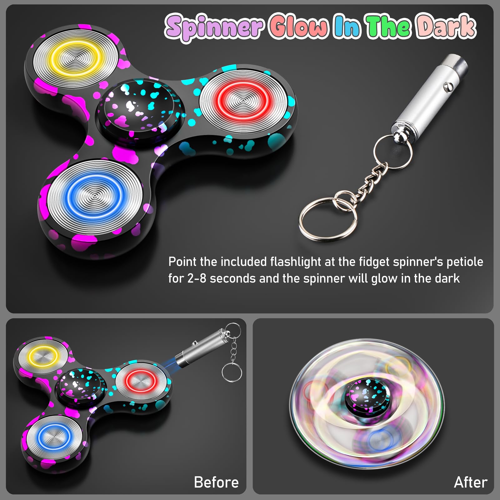 Aolcev Fidget Spinner Light Up Metal Fidget Toys Ultra Durable Stainless Steel Bearing High Speed Precision 4-10 Min Spins with Fluorescent Focus Anxiety Hand Fidget Spinners for Kids Adults-Colorful - Image 2