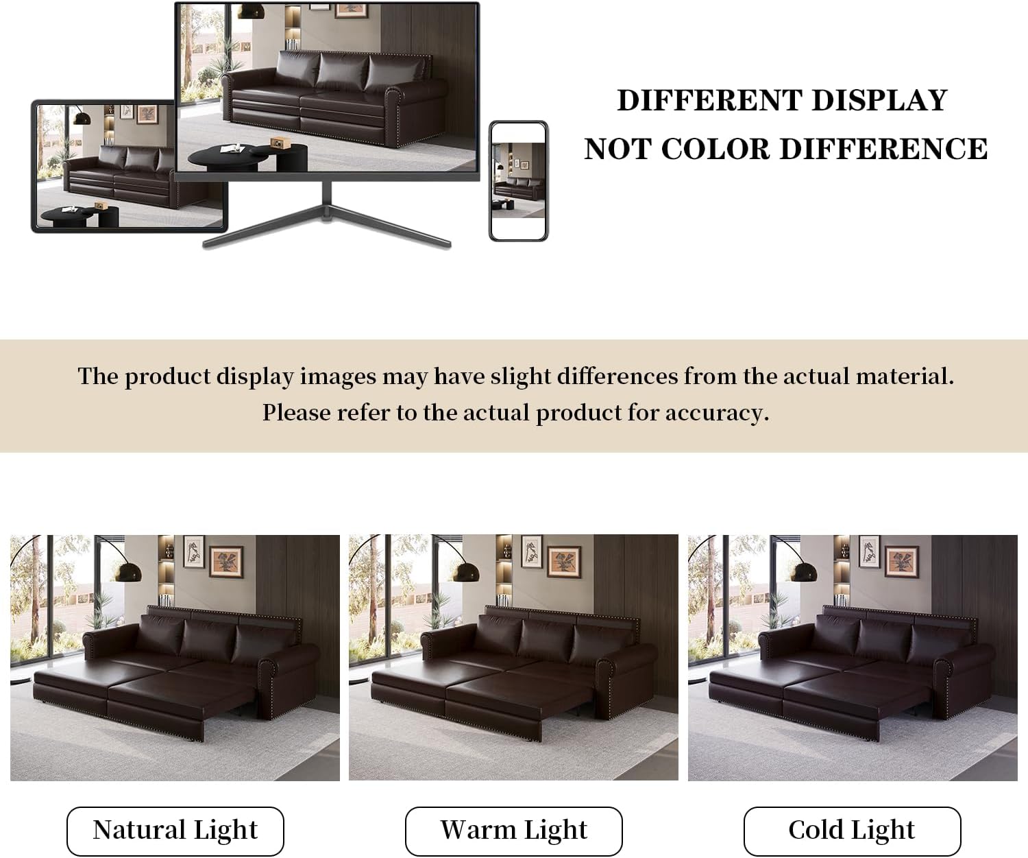 King Size Sofa Bed, 3-in-1 Faux Leather Convertible Sleeper Sofa, Pull Out Sofa Fold Couch Bed with 2 Pillows for Living Room, Bedroom, Apartment, Office (Dark Brown)