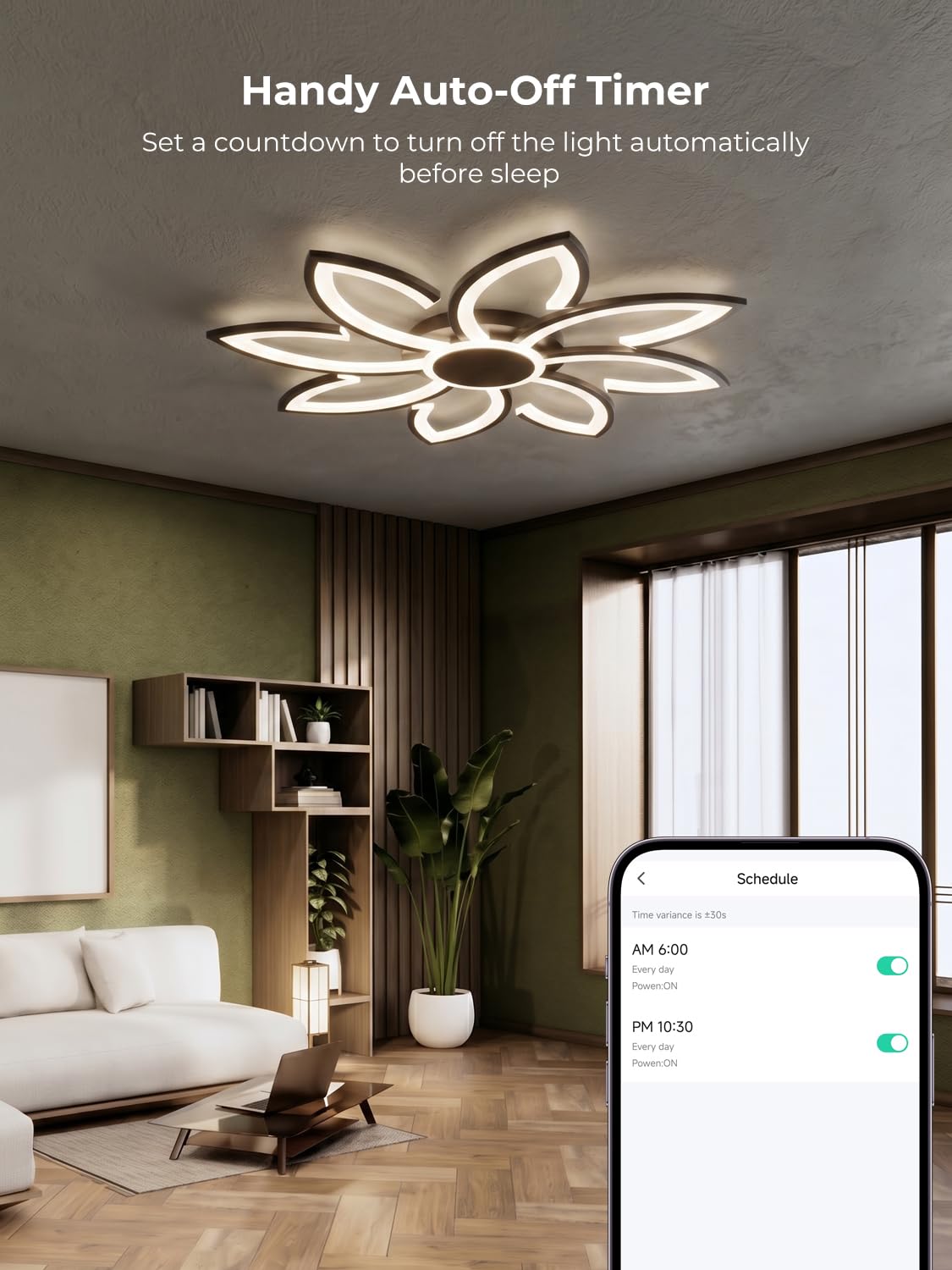 Smart LED Deckenleuchte Dimmbar 80cm, WiFi Deckenlampe Kompatibel mit Alexa/Google Home/Tuya, Modernes Blumen Design, 3000K-6500K CCT, App-Steuerung für Wohnzimmer Schlafzimmer, Schwarz