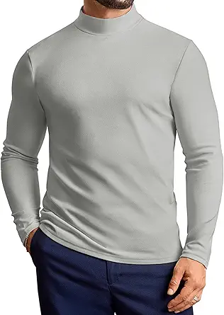 Vssjavun Mens Mock Turtleneck Sweater Long Sleeve Basic Slim Fit Pullover Sweaters Thermal Lightweight Undershirts