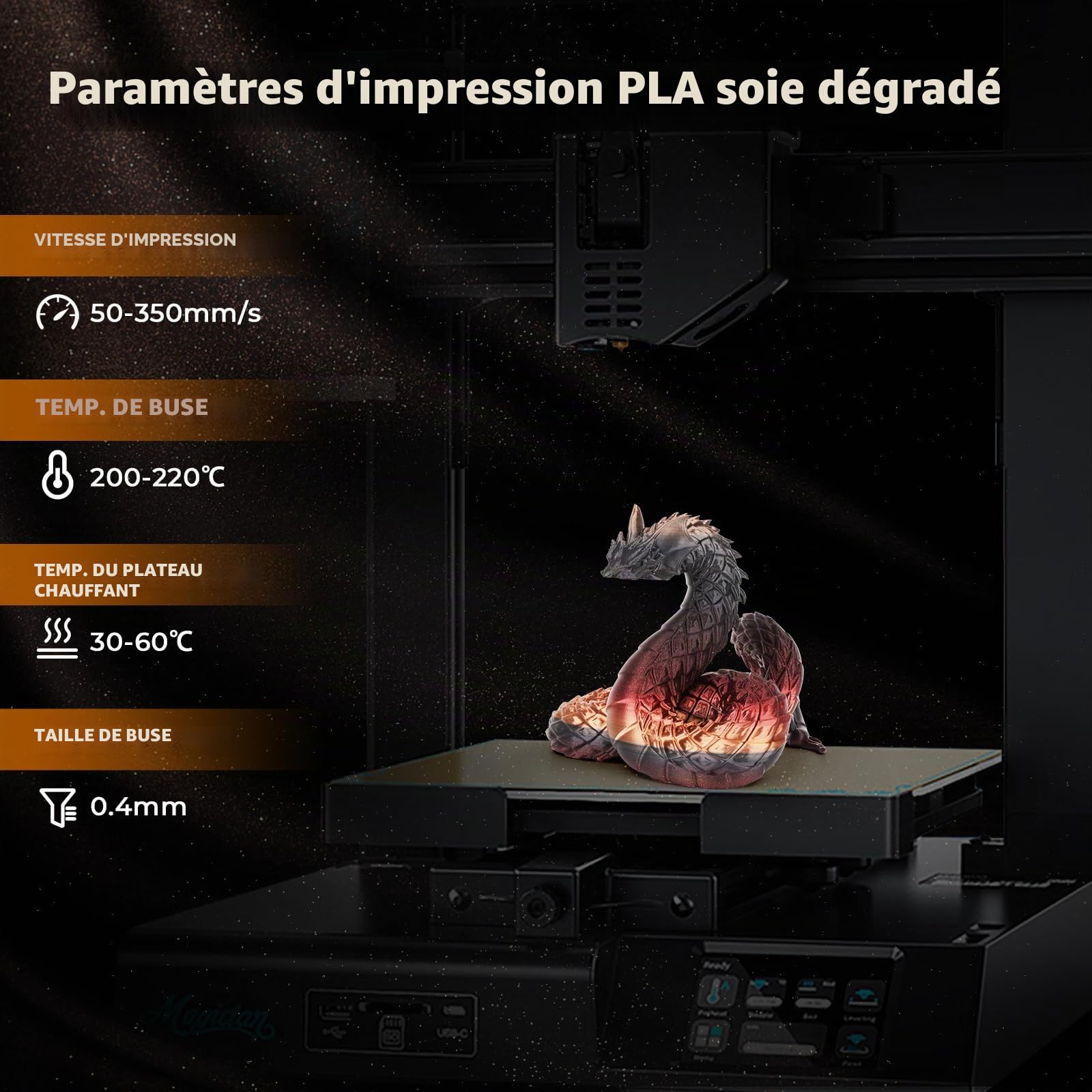 AMOLEN Filament Imprimante 3D, Filament PLA 1.75mm, Silk Tri couleurs PLA Silk Noir Shiny Rouge Or Filament, Gradient Filament PLA Pour Imprimante 3D 1KG/2.2lb