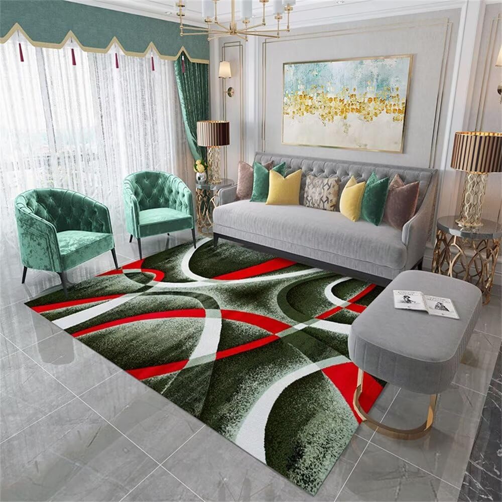 Tapis lavable en machine salon et chambre enfant géométrique vert rouge 50x80cm