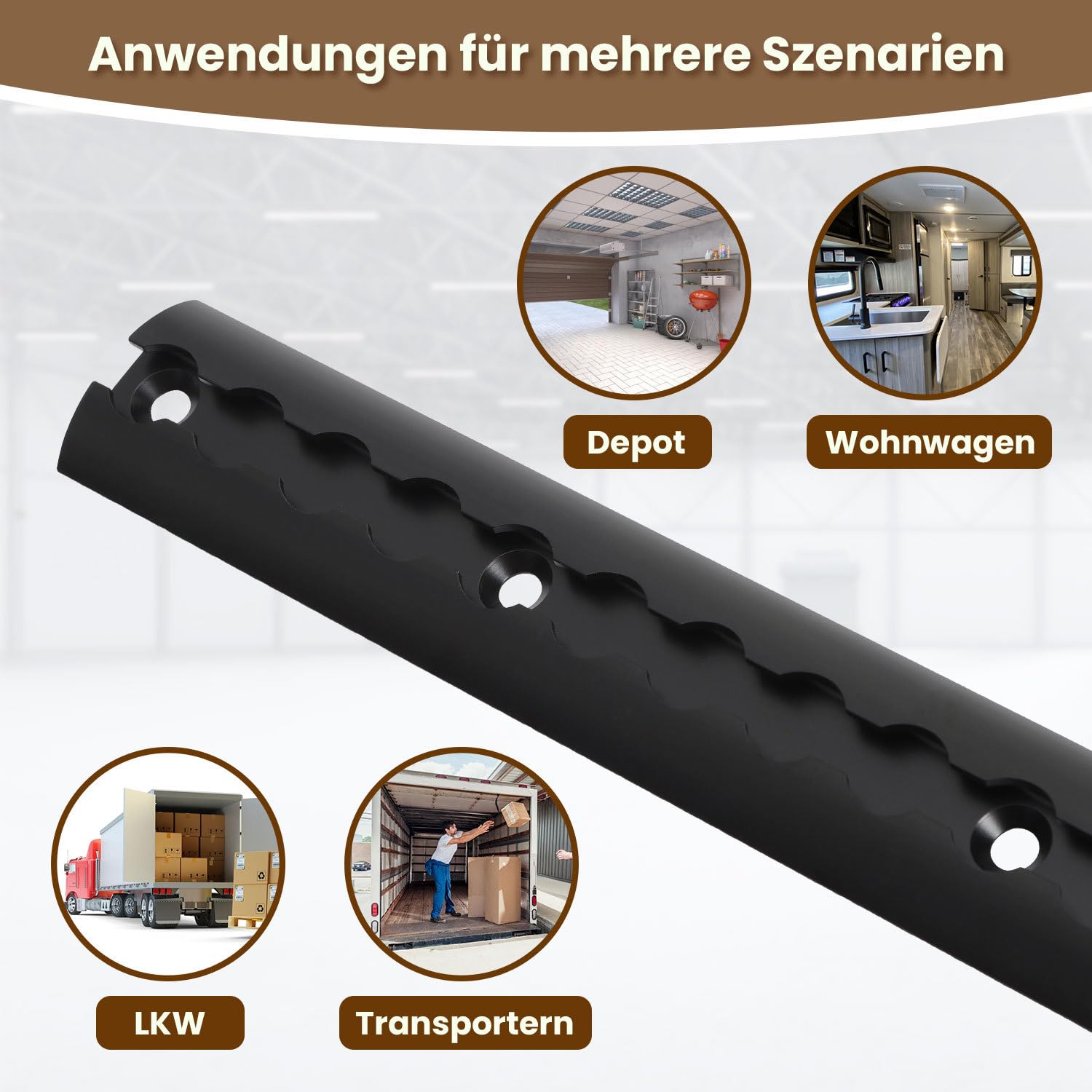 4X 1M Airlineschiene Schwarz Set, Alu Zurrschiene halbrund mit 10 Single Fittings und 8 Endkappen, vorgebohrte Airline Schienen zur Ladungssicherung für Anhänger Transporter Wohnmobil