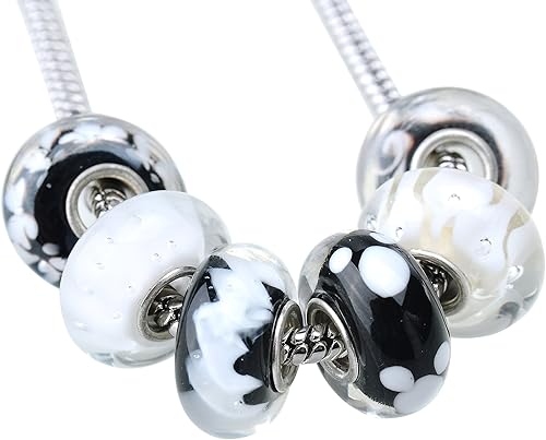 Miniatura 4 de RUBYCA Flor rosa de Murano de cristal europeo encanto cuentas núcleo de color plateado para la fabricación de joyas DIY 6pcs