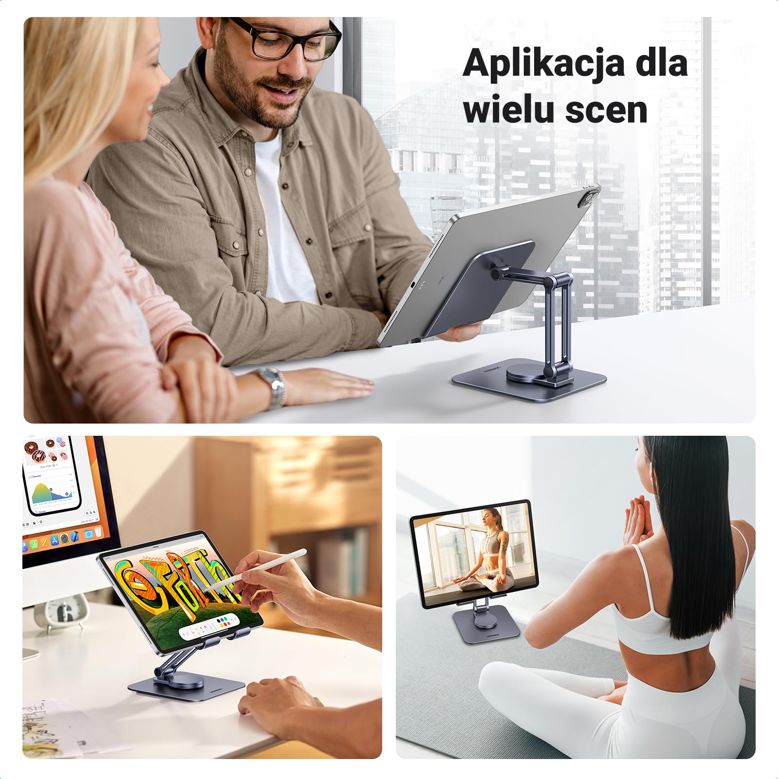 UGREEN Stojak na tablet aluminiowy 360° obrotowy regulowany do 13" | Aluminiowy, 360° obrotu, elastyczny, stabilny, składany i przenośny