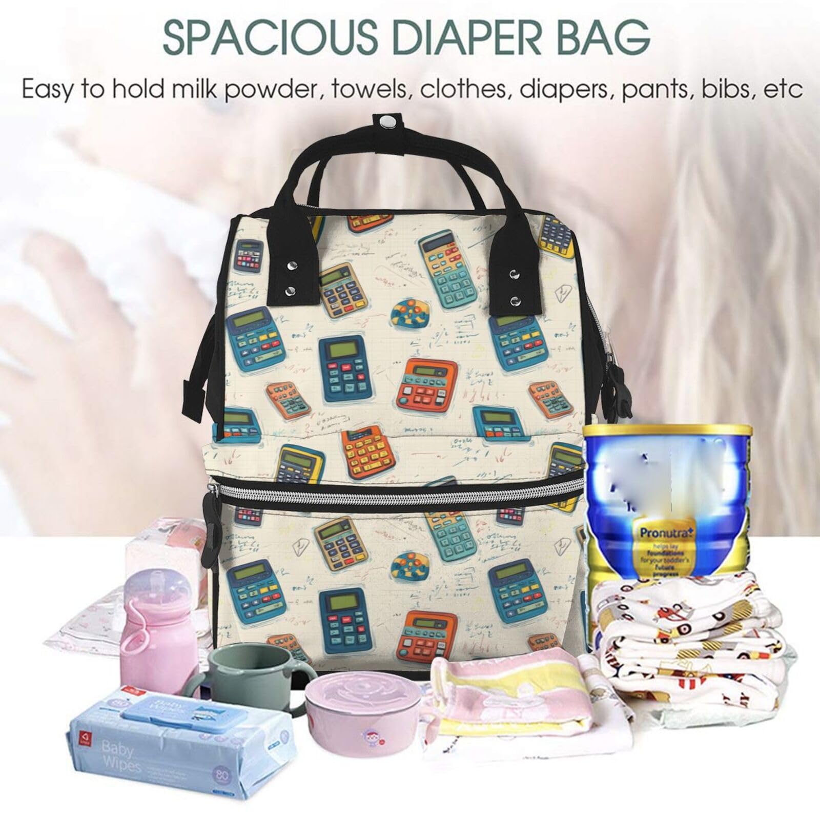 Wickeltasche mit Retro-Taschenrechner-Muster, Rucksack, Kleinkind, Baby, Mädchen, Jungen, Wickeltasche für Mama, Papa, Mama, Reisetaschen, Babytaschen für Damen und Herren